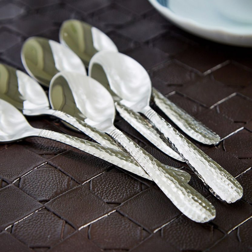 Hammered Stainless Steel Teaspoon - Set of 6-Cutlery-image-1