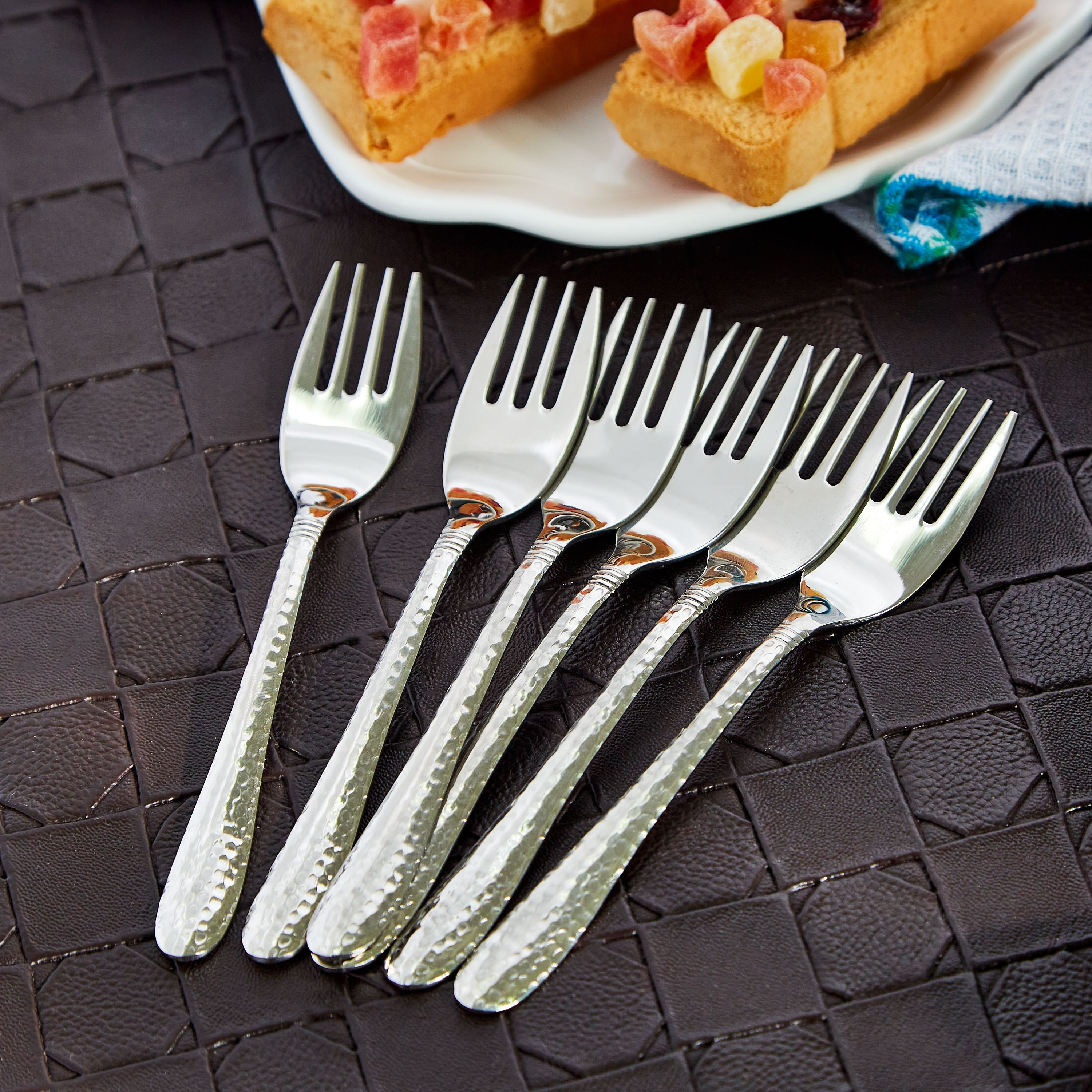 Hammered Stainless Steel Cake Fork - Set of 6-hbxhomeware-hbxkitchen-image-1