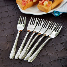 Hammered Stainless Steel Cake Fork - Set of 6