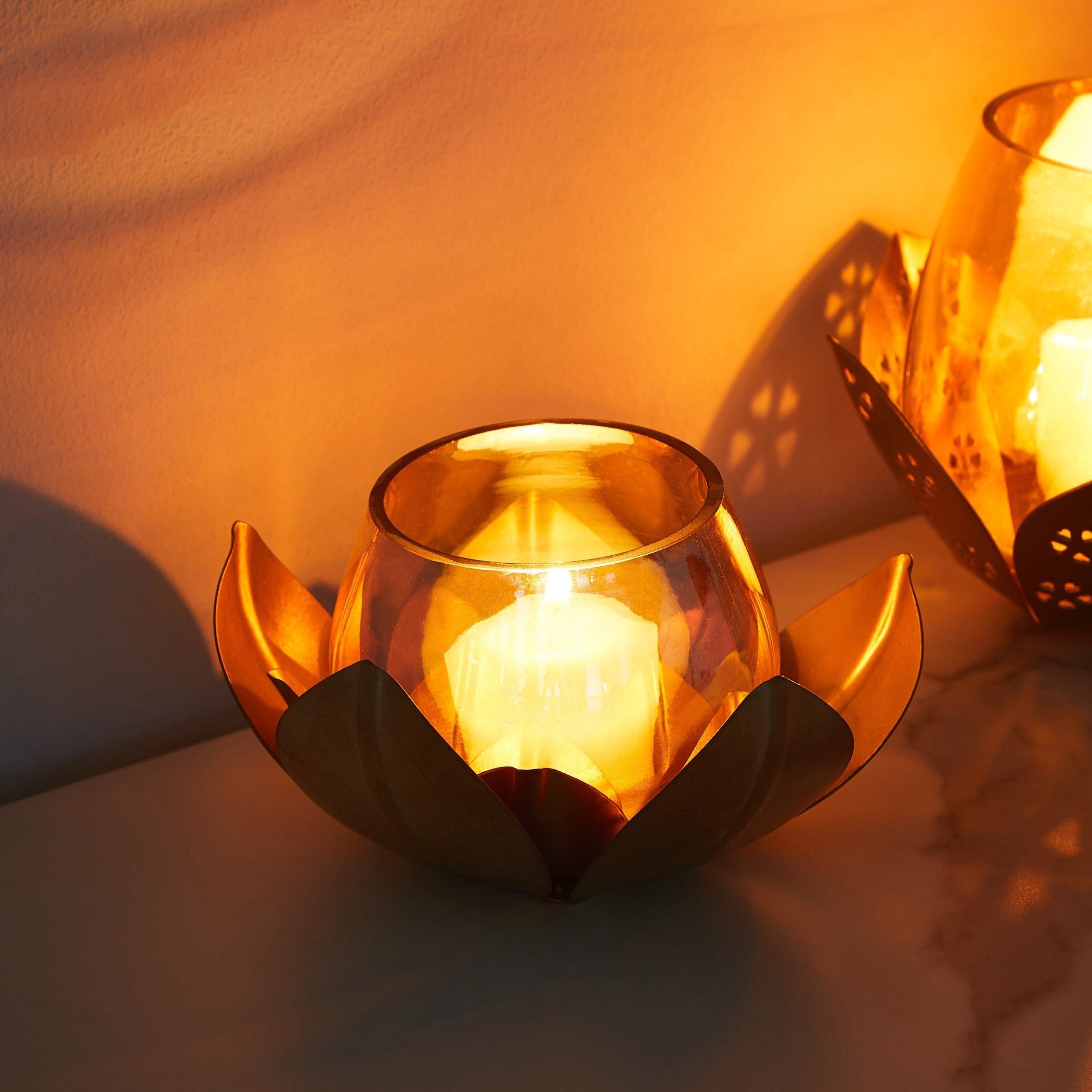 Samarkand Metal Lotus Tealight and Votive Holder - 7 cm-hbxlivingroom-decorandaccessories-candleholders-image-2