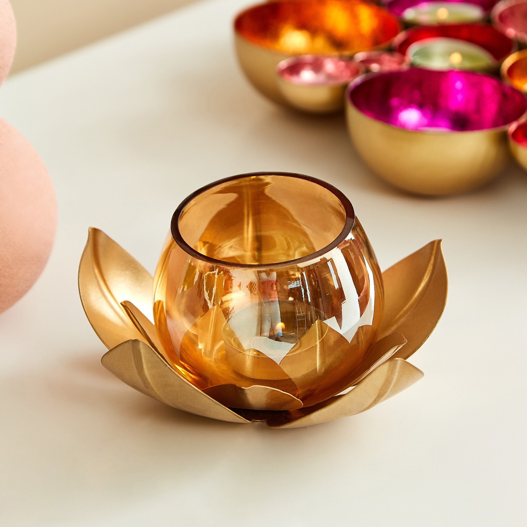 Samarkand Metal Lotus Tealight and Votive Holder - 7 cm-hbxlivingroom-decorandaccessories-candleholders-image-1