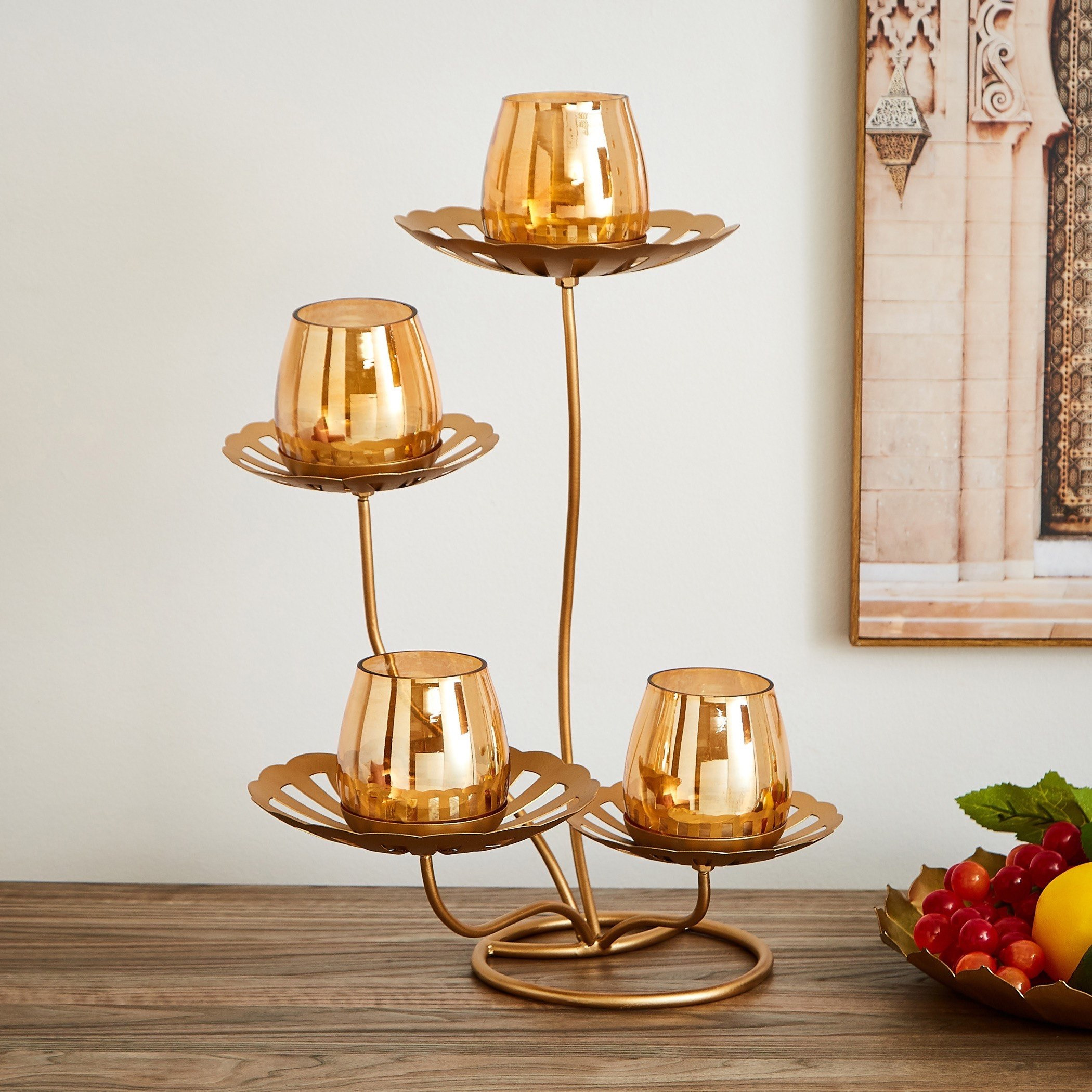 حامل شموع معدني بتصميم لوتس 4 قطع مع حامل من سمرقند-hbxhomeware-homedecor-figurinesandornaments-image-1