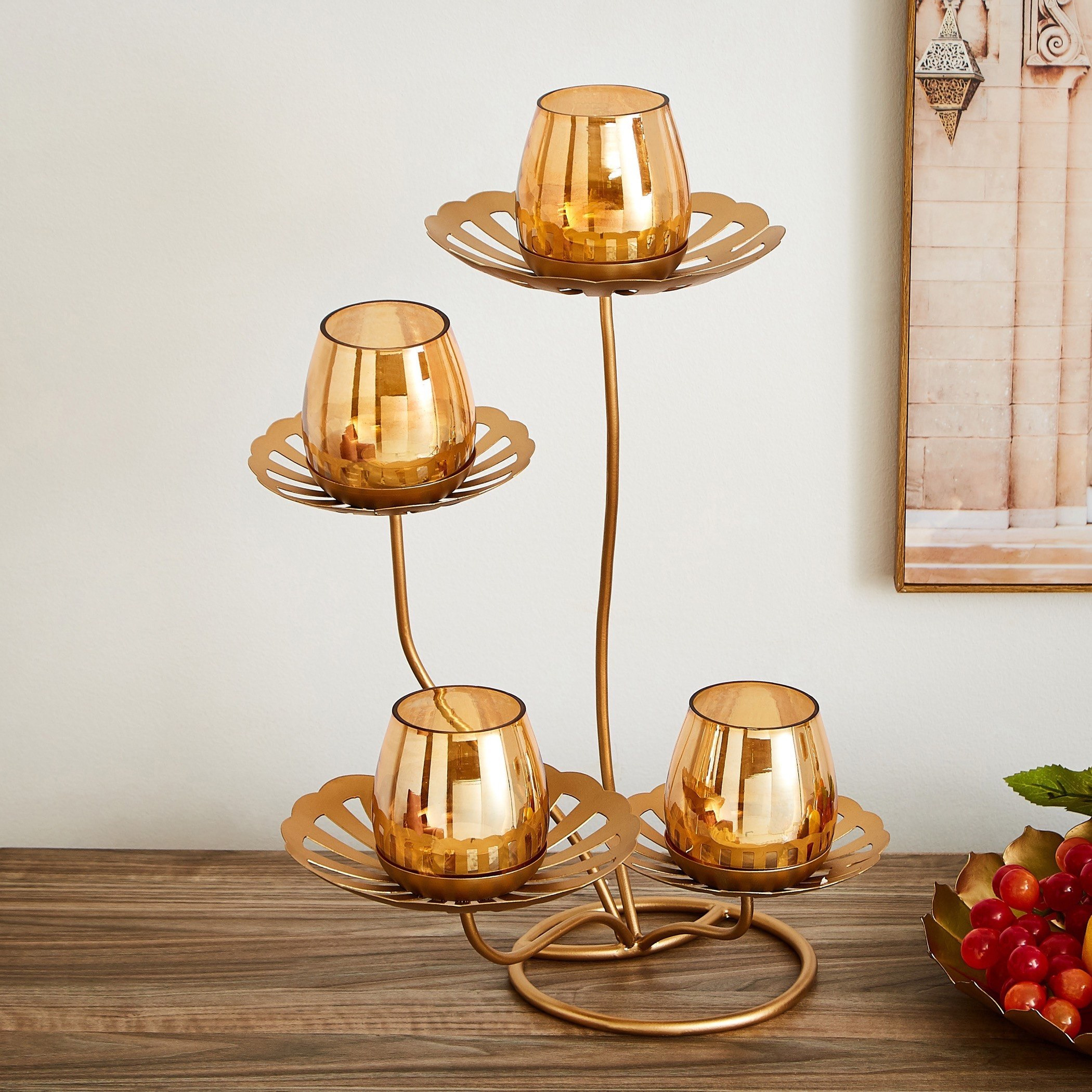 حامل شموع معدني بتصميم لوتس 4 قطع مع حامل من سمرقند-hbxhomeware-homedecor-figurinesandornaments-image-3