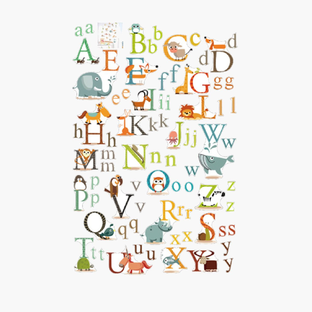 ملصق حائط بطبعات الحروف الأبجدية بصور حيوانات ملونة من كريست - 60x90 سم-hbxhomeware-hbxkidsandyouth-image-2