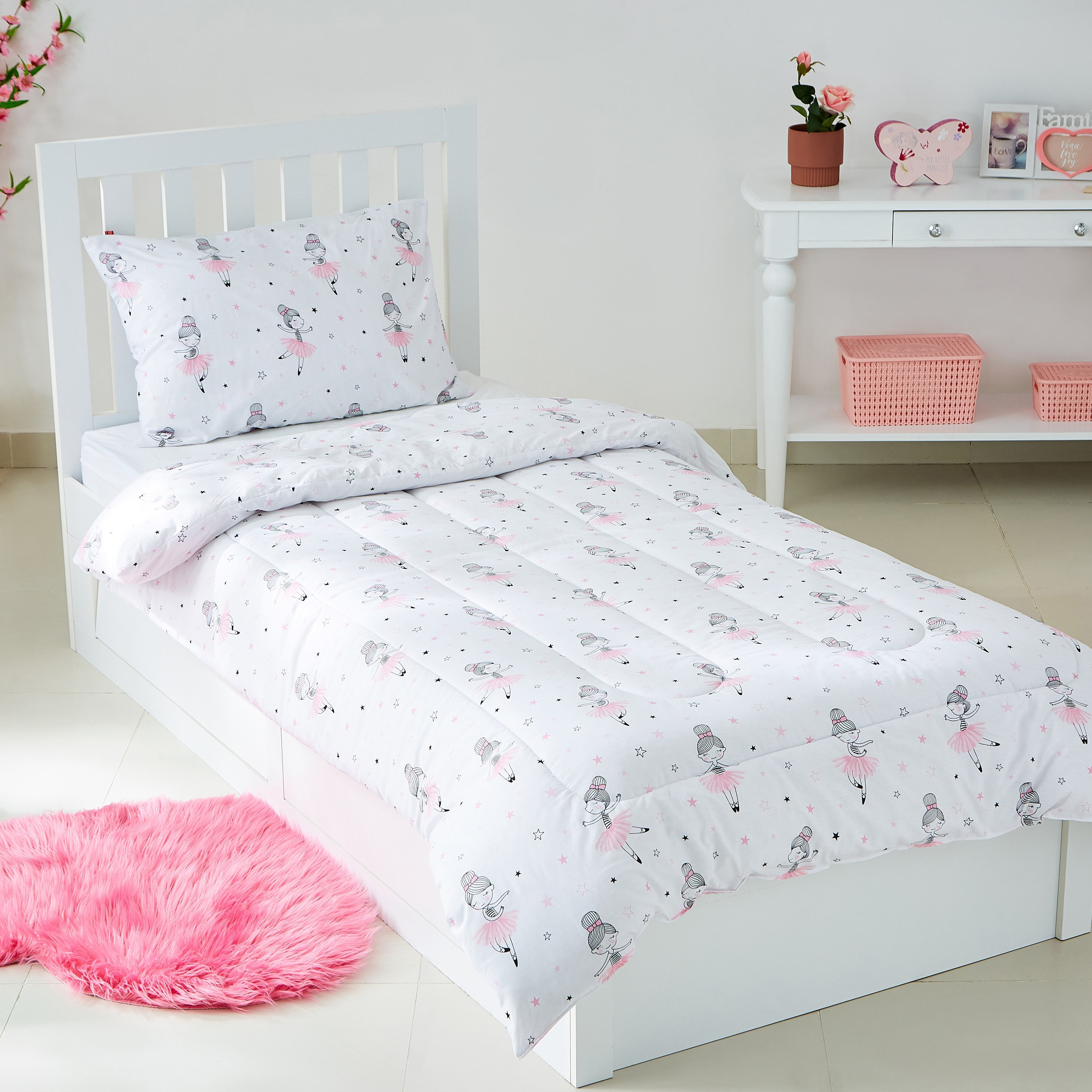 طقم لحاف فردي من قطعتين بطبعات باليرينا من إلفيش - 135x220 سم-hbxhomeware-hbxkidsandyouth-image-1