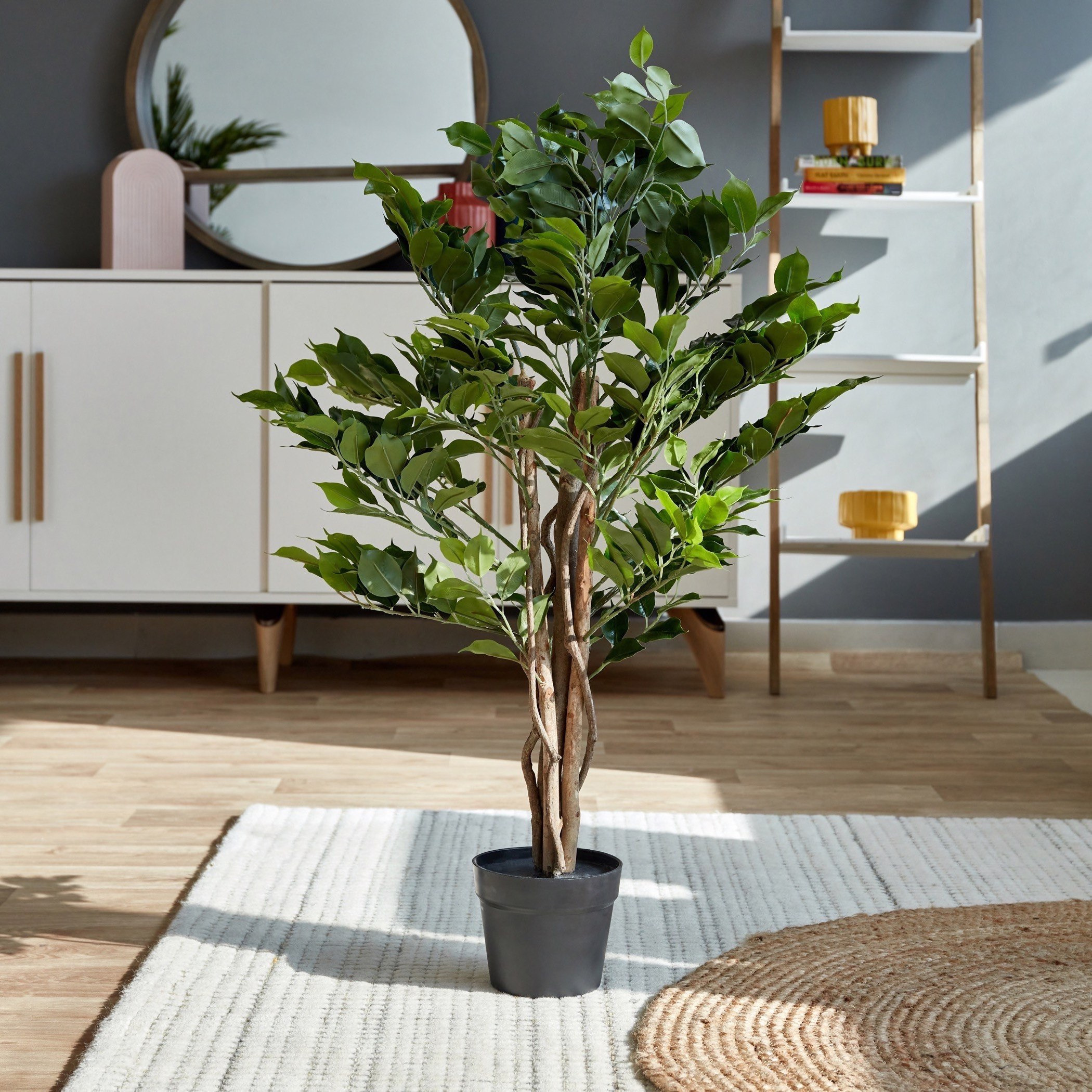 Cyara Wooden Trunk Ficus Tree with Pot - 90 cm-hbxdecorandfurnishings-homeaccessories-artificialflowersandplants-image-1