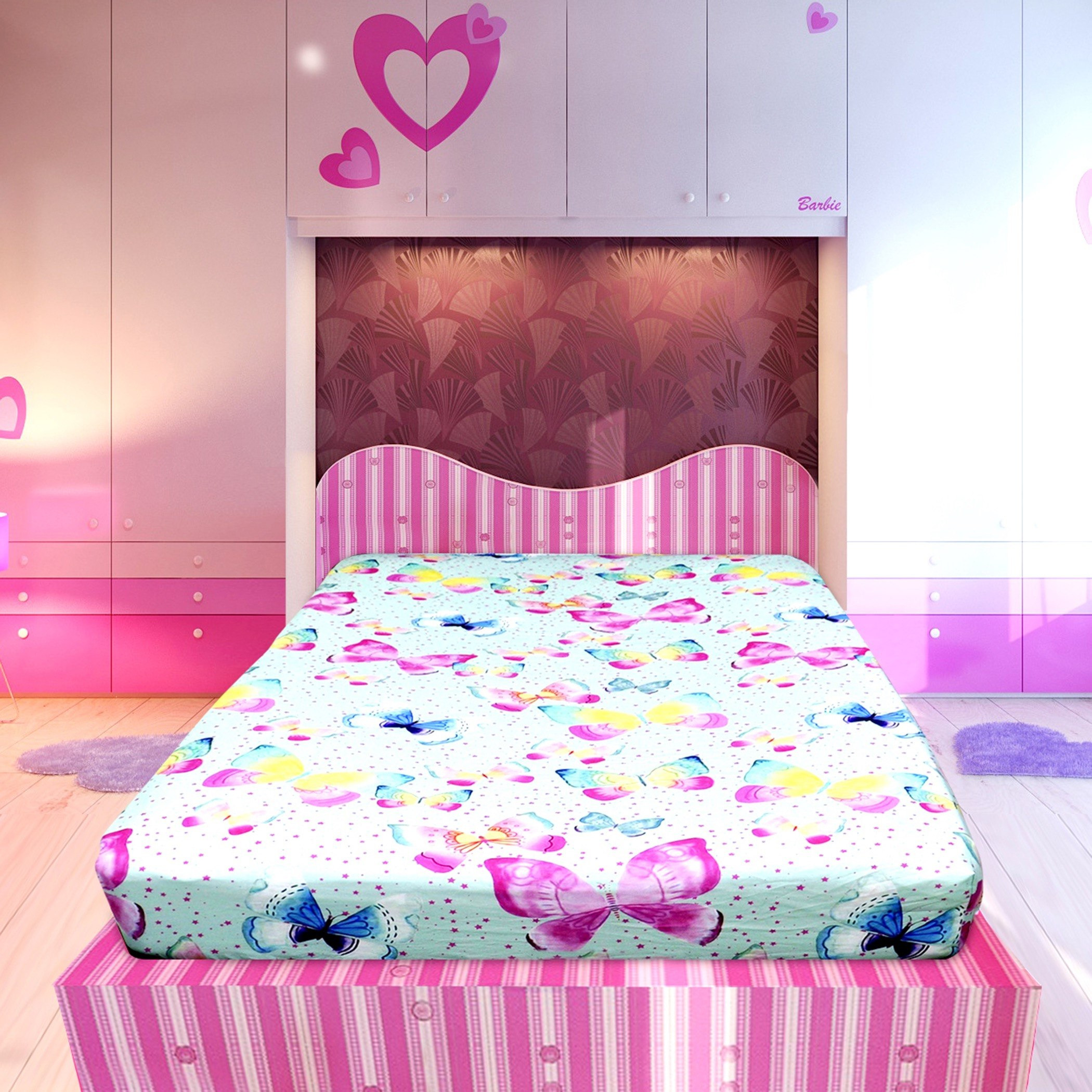 Homey Butterfly Digital Print Twin Size Fitted Sheet - 120x200 cm-hbxhomeware-hbxkidsandyouth-image-1