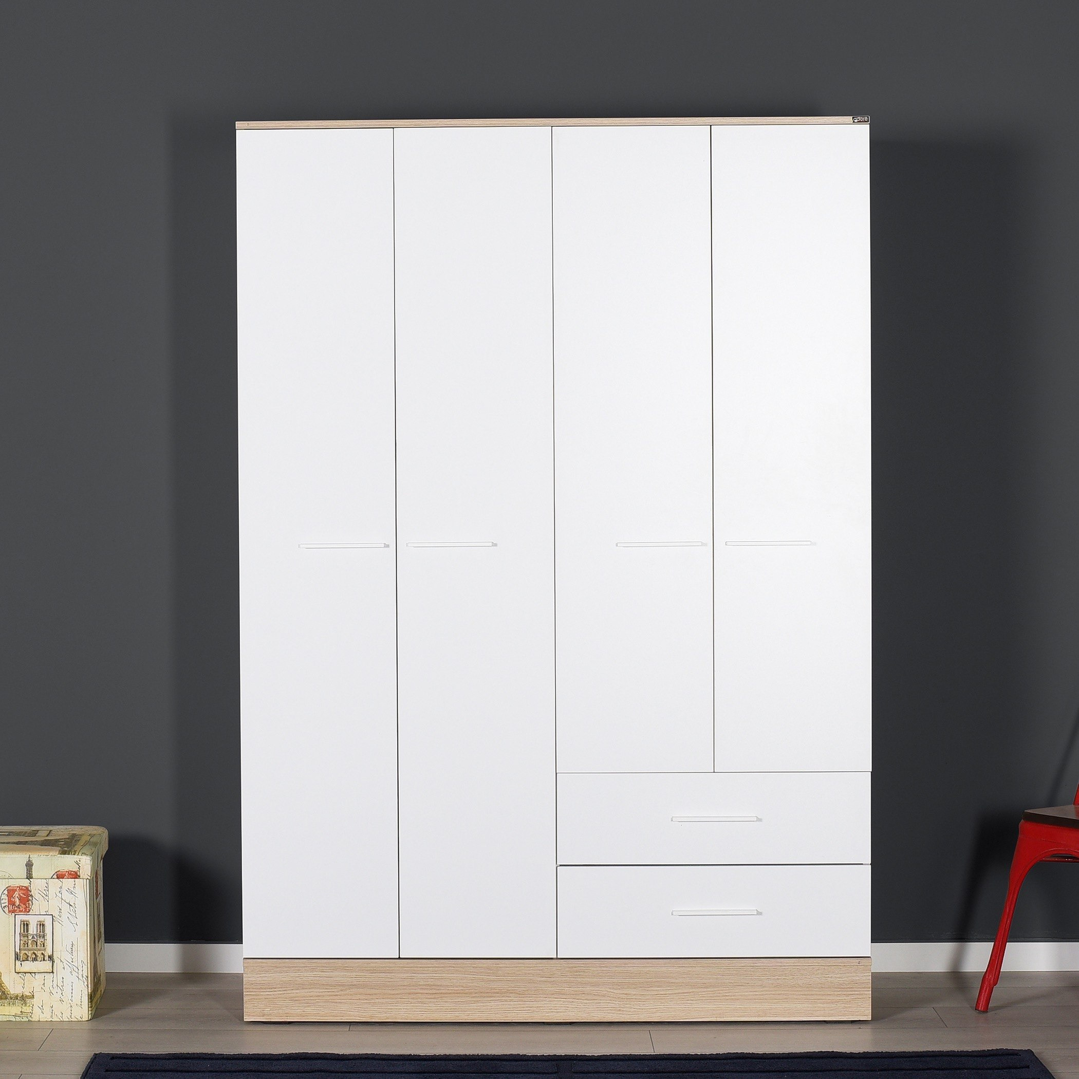 خزانة ملابس 4 أبواب بدرجين - إيفا من موڤو-hbxfurniture-wardrobes-image-1