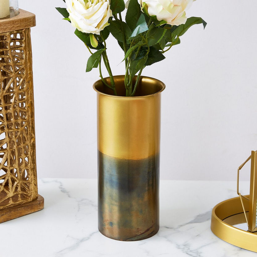 Mia Metal Two-Tone Raw Textured Vase - 25x10 cm-Vases-image-1
