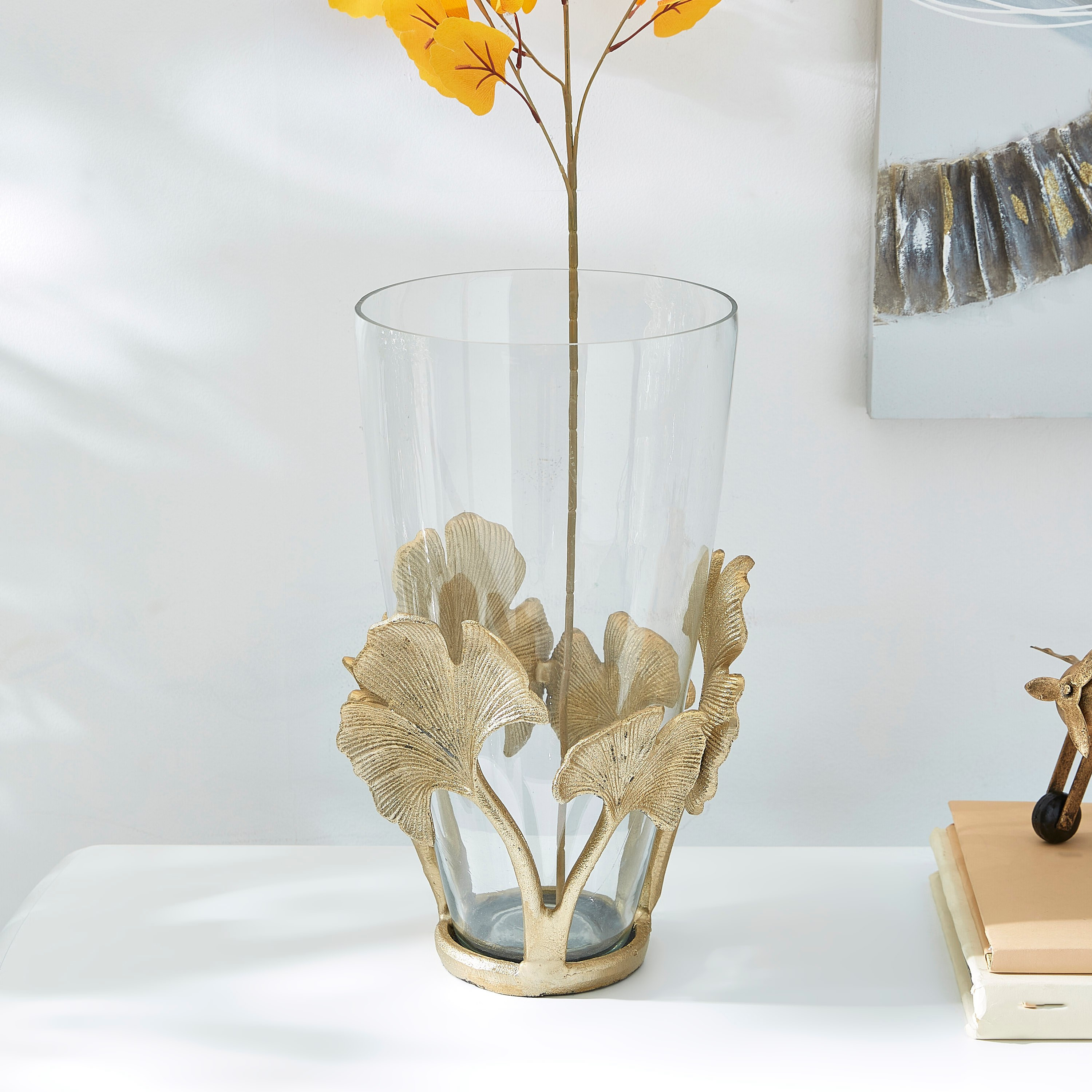 Mia Metal Ginko Leaf Glass Jar Vase-hbxbedroom-decorandaccessories-vases-image-1