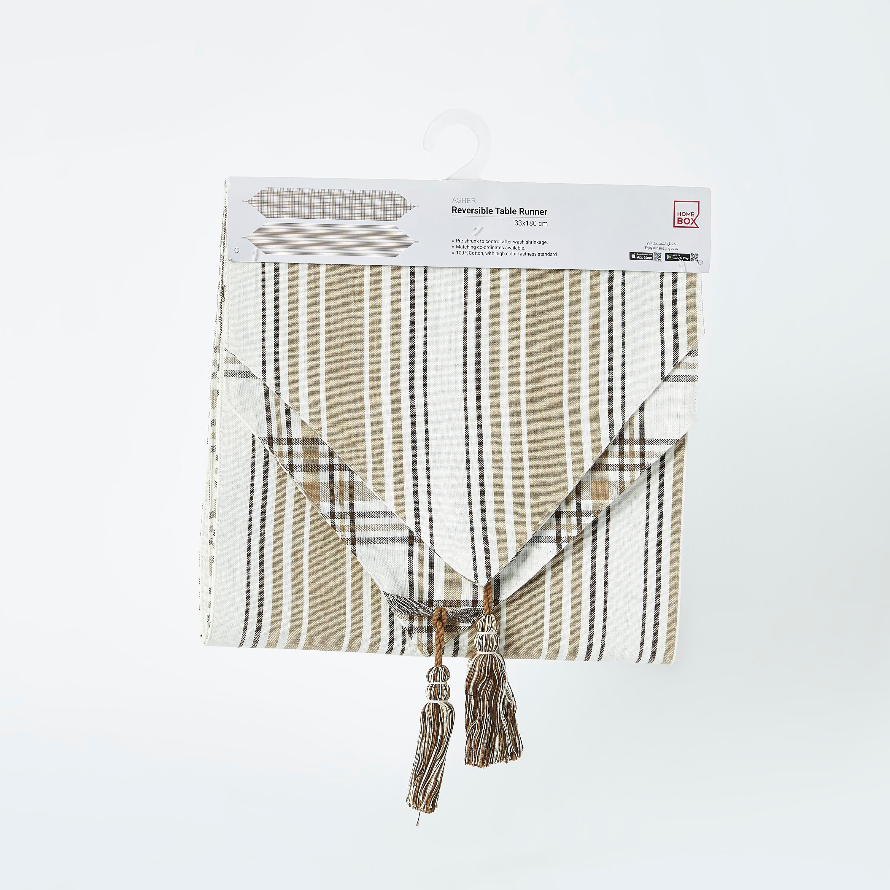 غطاء طاولة قابل للانعكاس من القطن المصبوغ بخيوط آشر - 33x180 سم-hbxdecorandfurnishings-homefurnishings-tablelinens-image-4