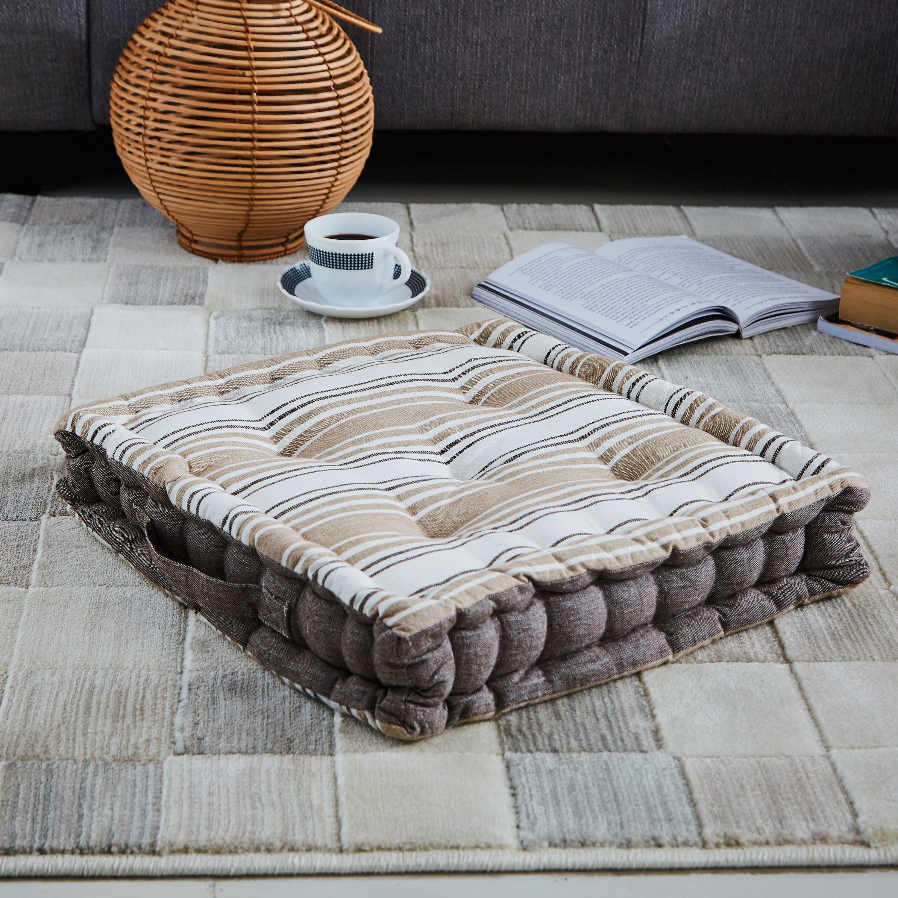 Asher Yarn Dyed Cotton Floor Cushion - 40x40 cm-hbxhomeware-hbxdecorandfurnishings-image-2