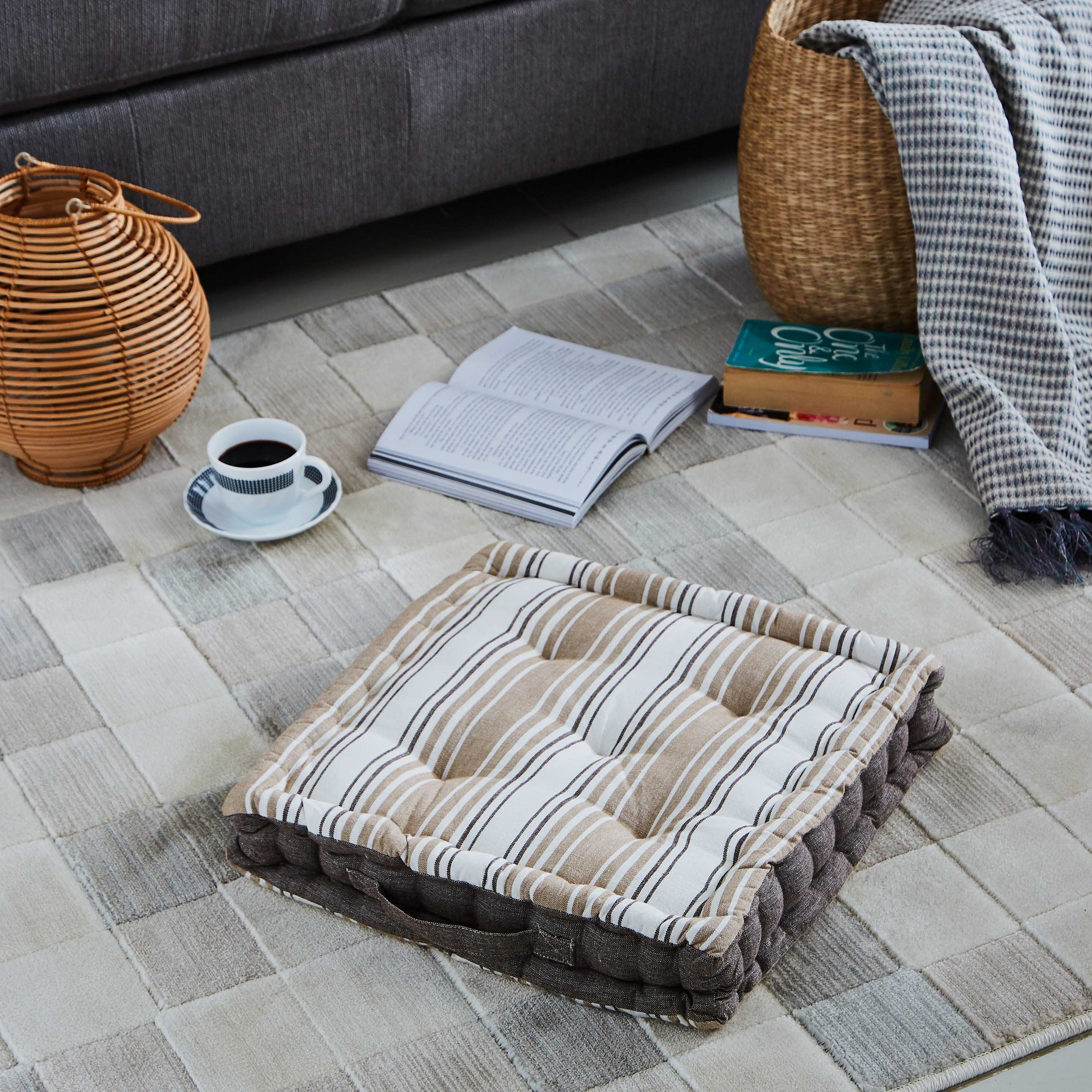 Asher Yarn Dyed Cotton Floor Cushion - 40x40 cm-hbxhomeware-hbxdecorandfurnishings-image-4