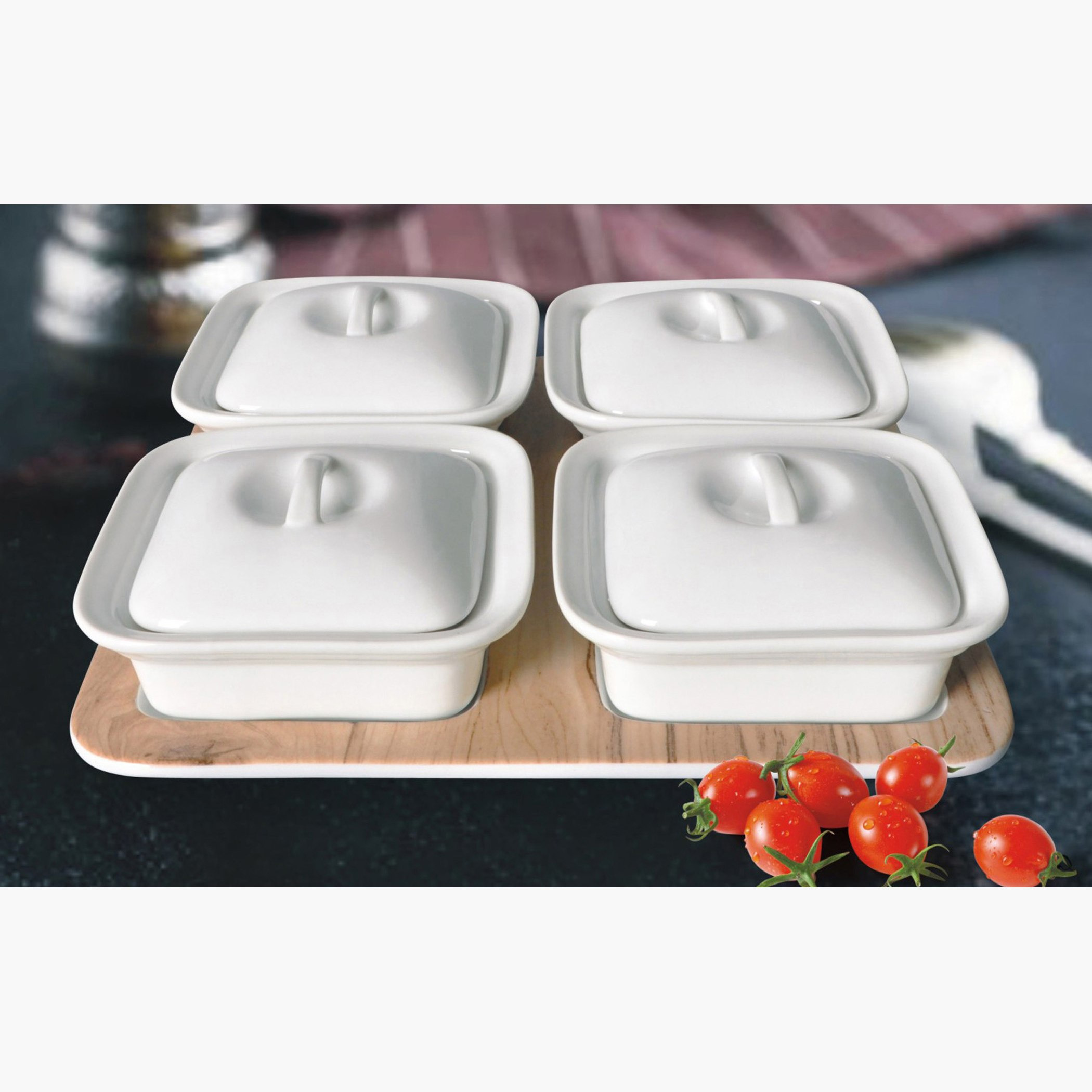 طقم كسرولات مربعة للتقديم من 4 قطع بغطاء من فيست - 21 سم-hbxdecorandfurnishings-tabletop-serveware-image-1