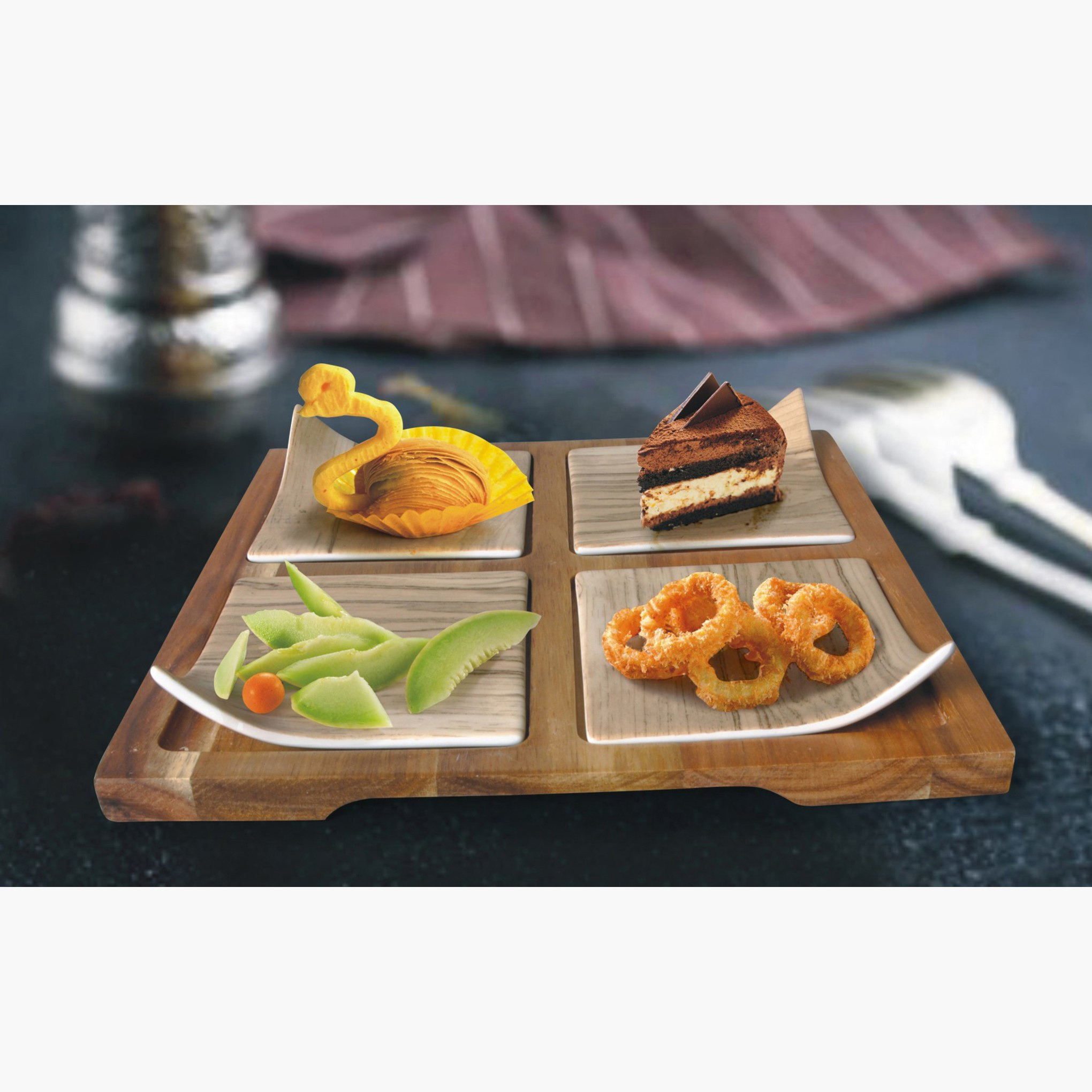 صحن تقديم مع 4 صحون صغيرة من فيست - 24x24 سم-hbxdecorandfurnishings-tabletop-serveware-image-1
