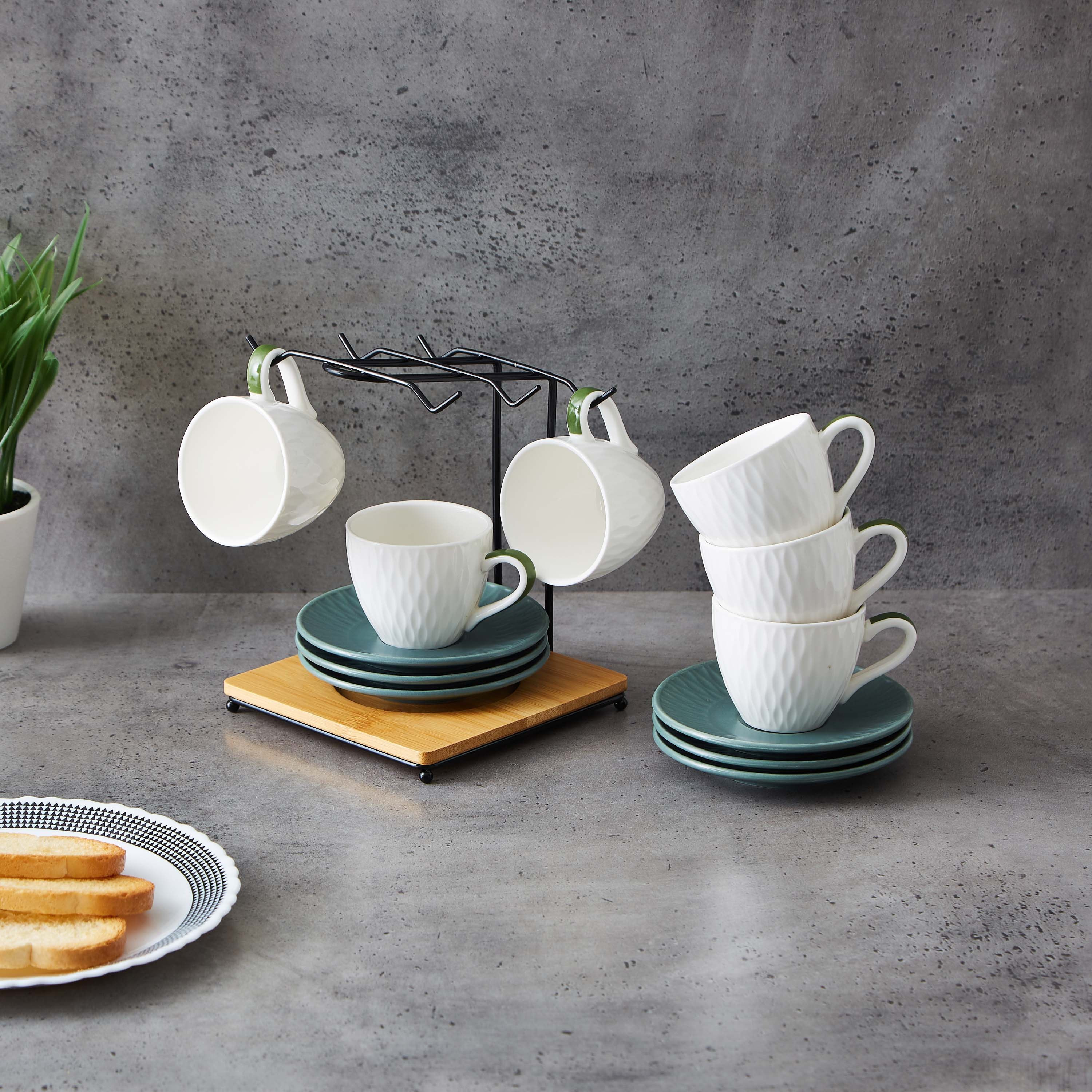 طقم فناجين وصحون بورسلين مع حامل خشبي من فيست 13 قطعة-hbxhomeware-hbxkitchen-image-3