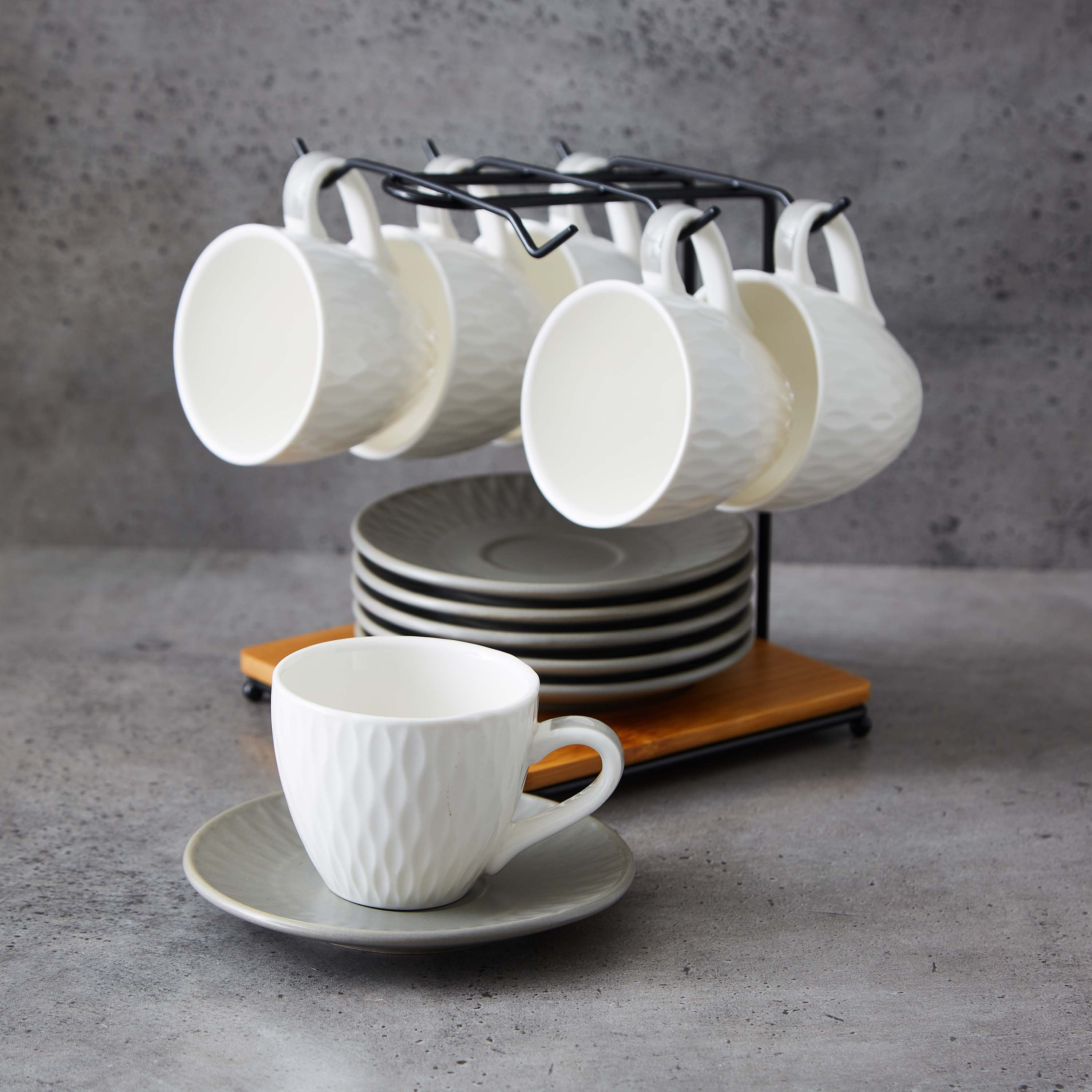 طقم فناجين وصحون بورسلين مع حامل خشبي 13 قطعة من فيست-hbxhomeware-hbxkitchen-image-1