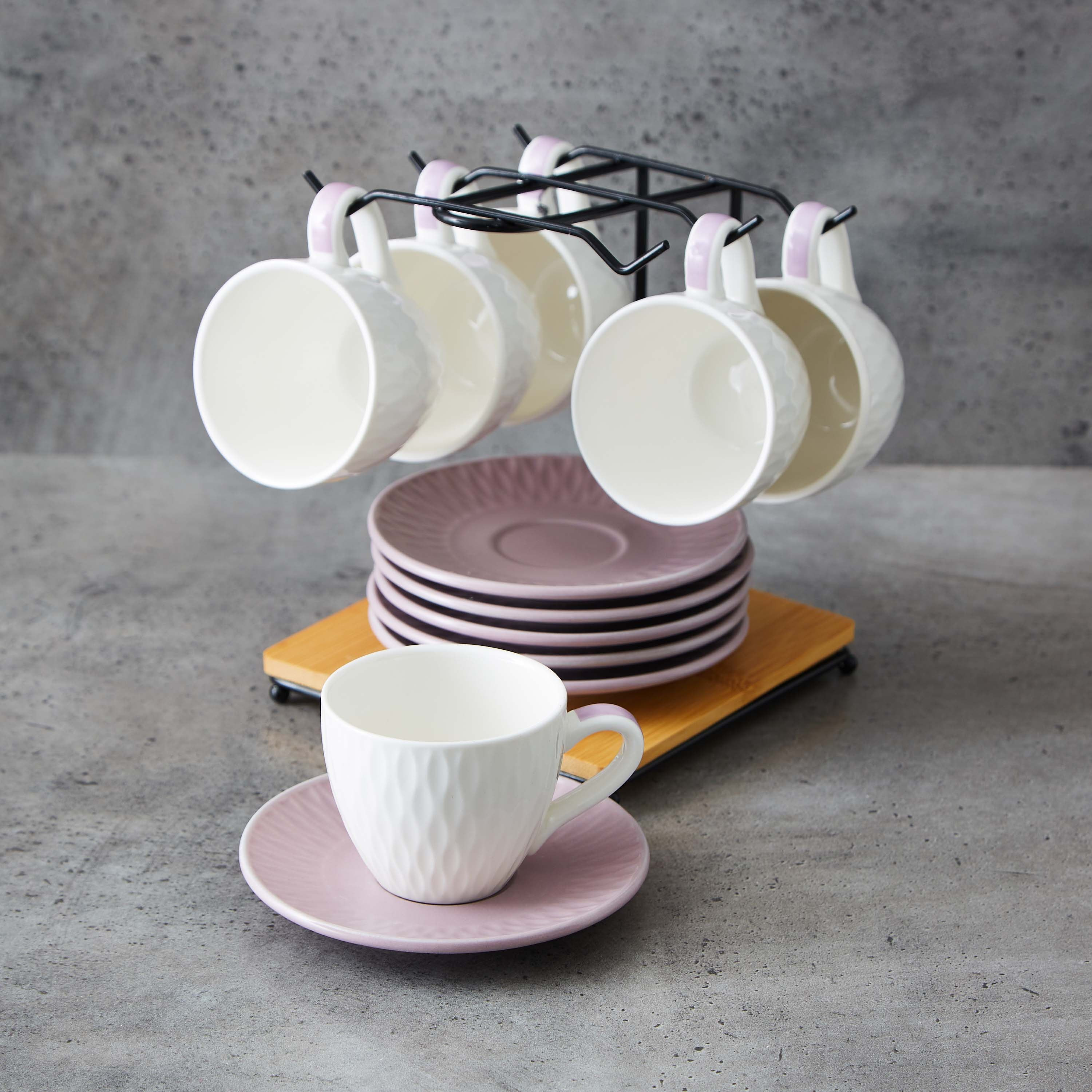 طقم أكواب وصحون من االبورسلين - 13 قطعة مع حامل خشبي- فيست-hbxhomeware-hbxkitchen-image-1