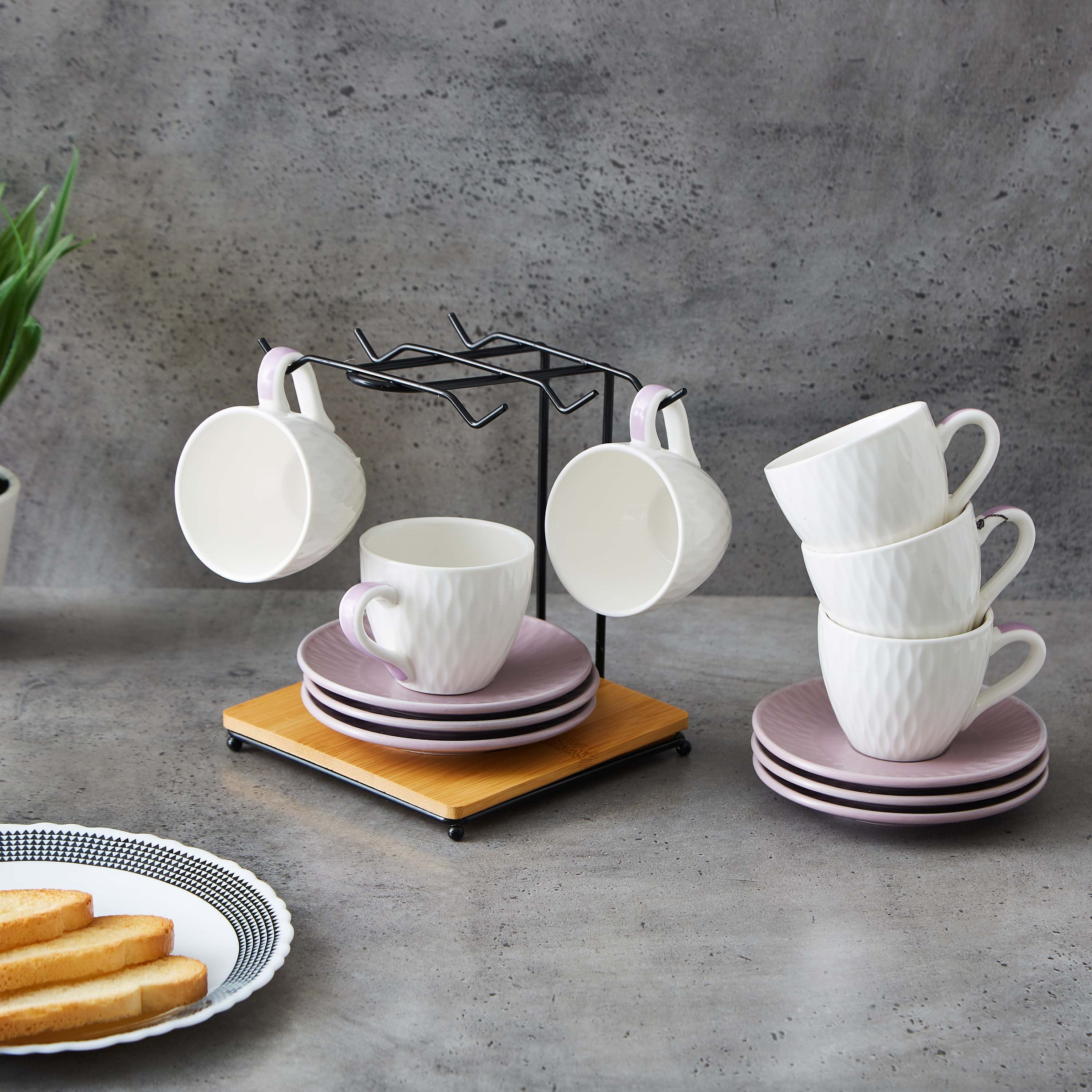 طقم أكواب وصحون من االبورسلين - 13 قطعة مع حامل خشبي- فيست-hbxhomeware-hbxkitchen-image-3