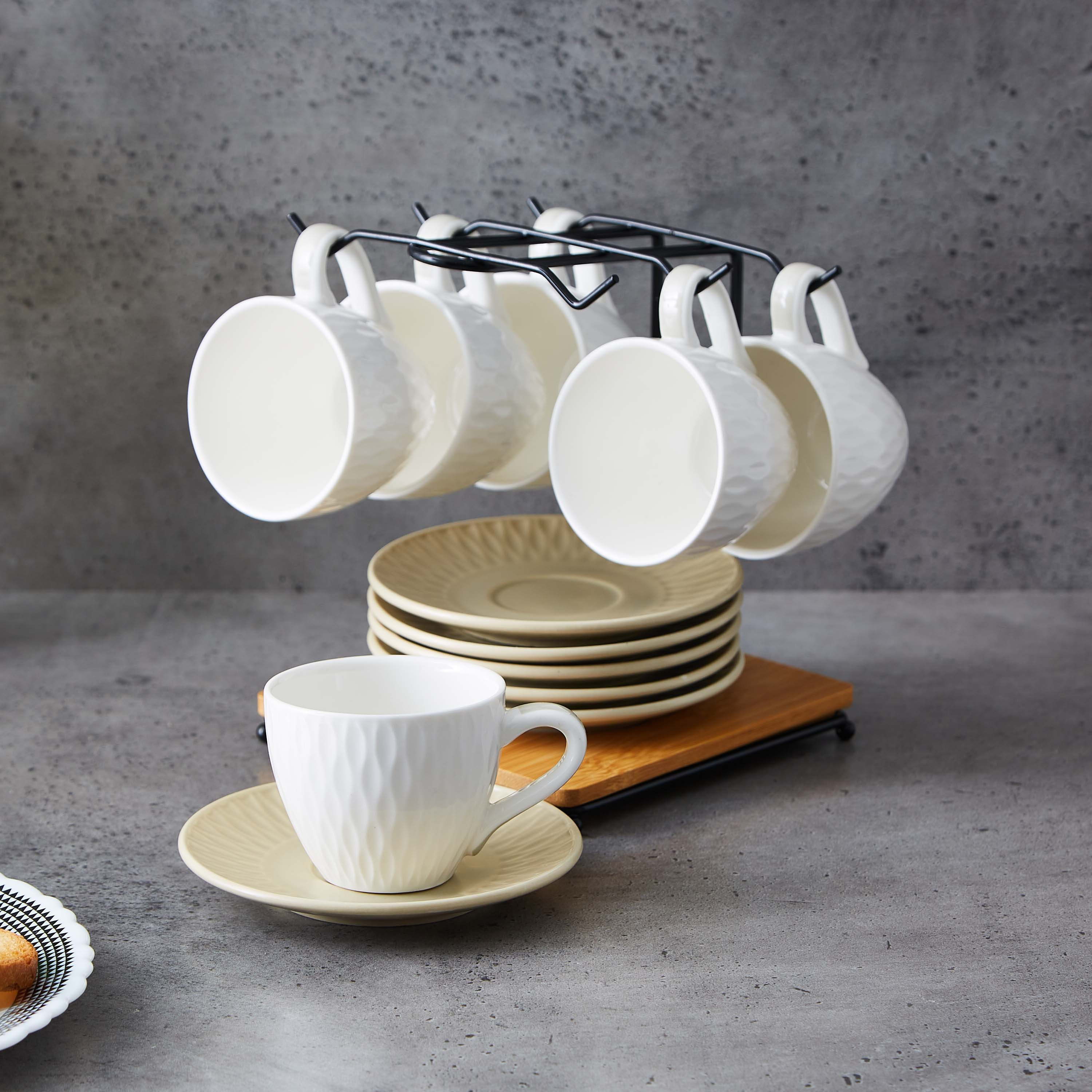 طقم فناجين وصحون بورسلين مع حامل خشبي من فيست - 13 قطعة-hbxhomeware-hbxkitchen-image-1
