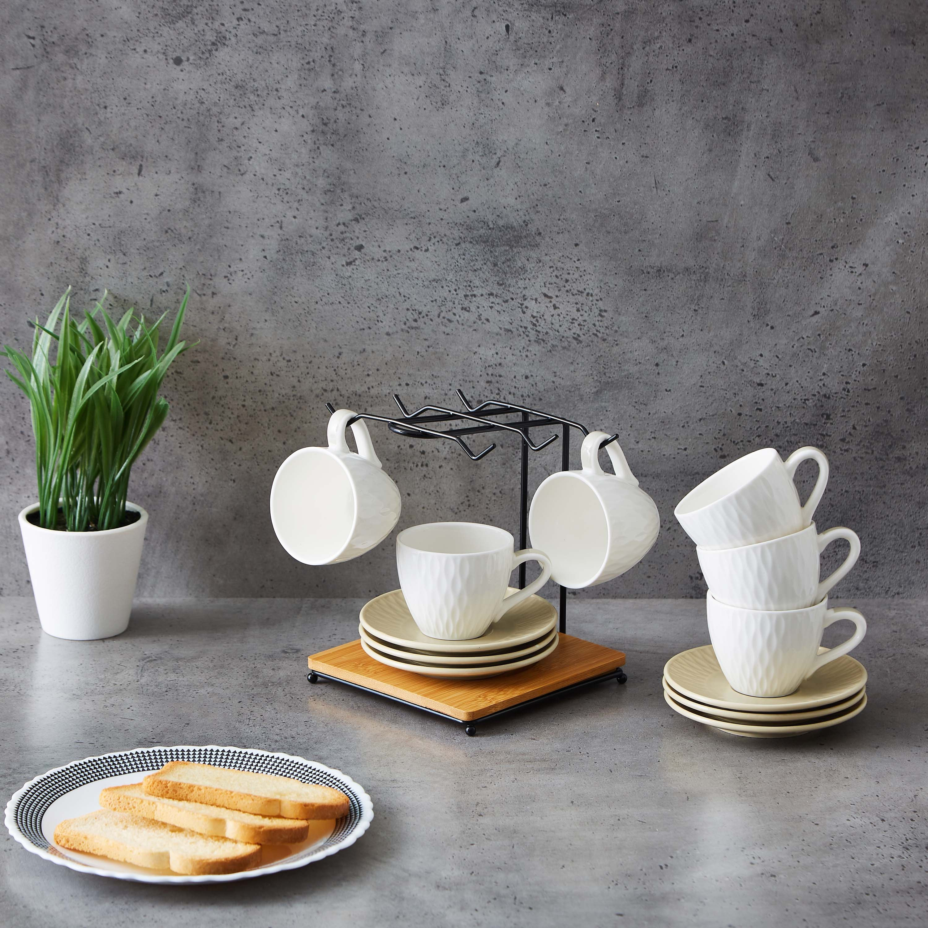 طقم فناجين وصحون بورسلين مع حامل خشبي من فيست - 13 قطعة-hbxhomeware-hbxkitchen-image-3