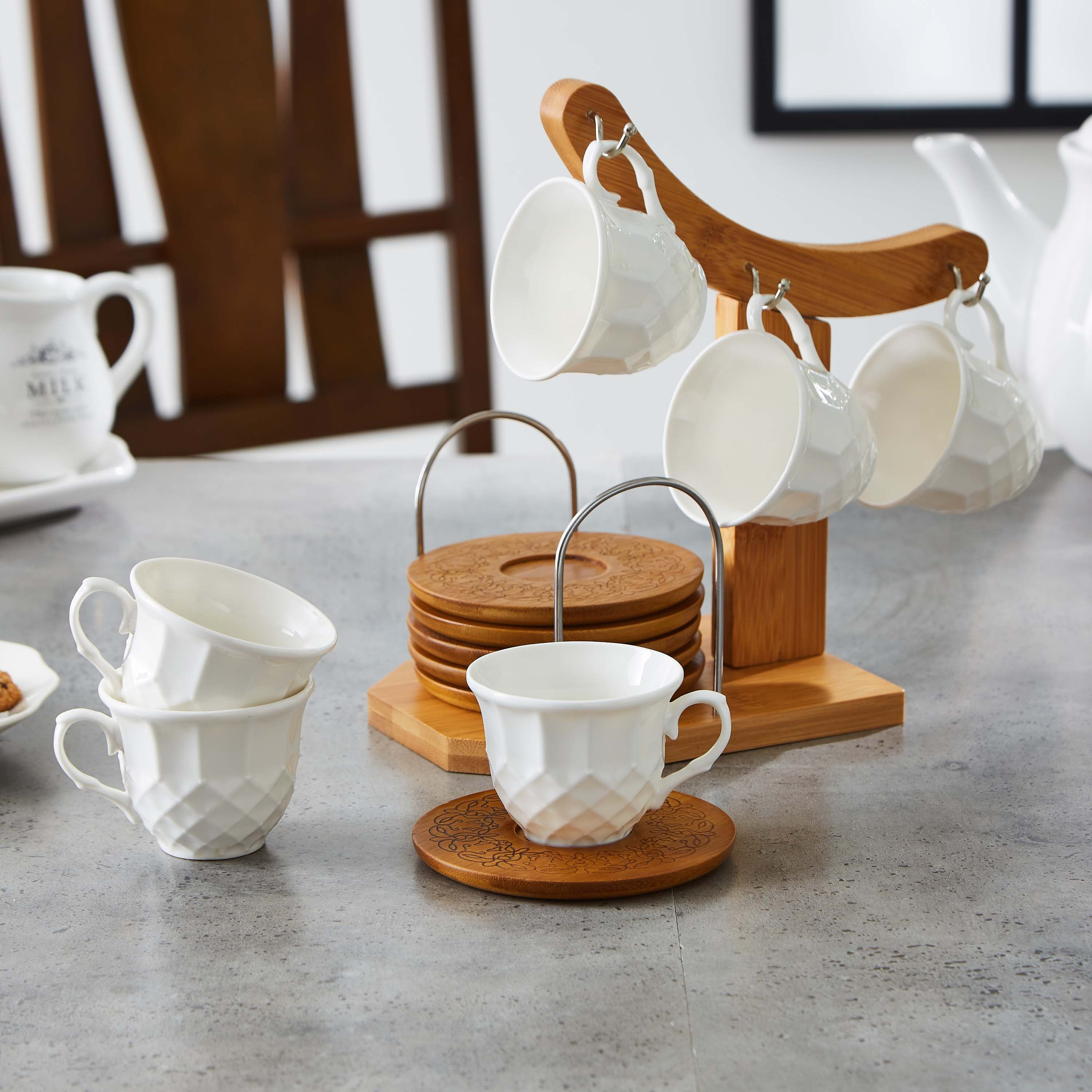 Feast 12-Piece Porcelain Cup and Saucer Set with Wooden Stand-hbxhomeware-hbxkitchen-image-1