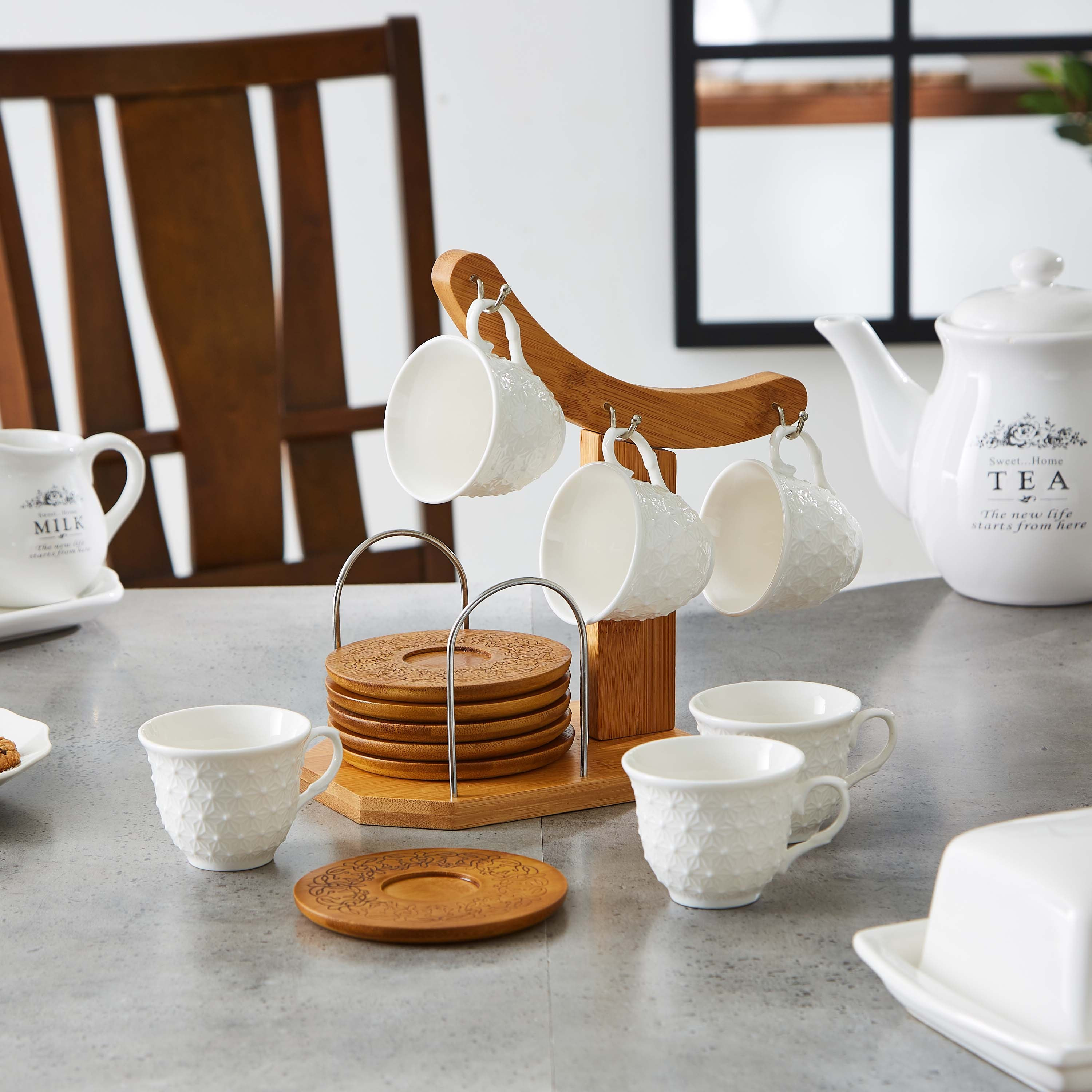 طقم فناجين وصحون بورسلين مع حامل خشبي من فيست 13 قطعة-hbxhomeware-hbxkitchen-image-4