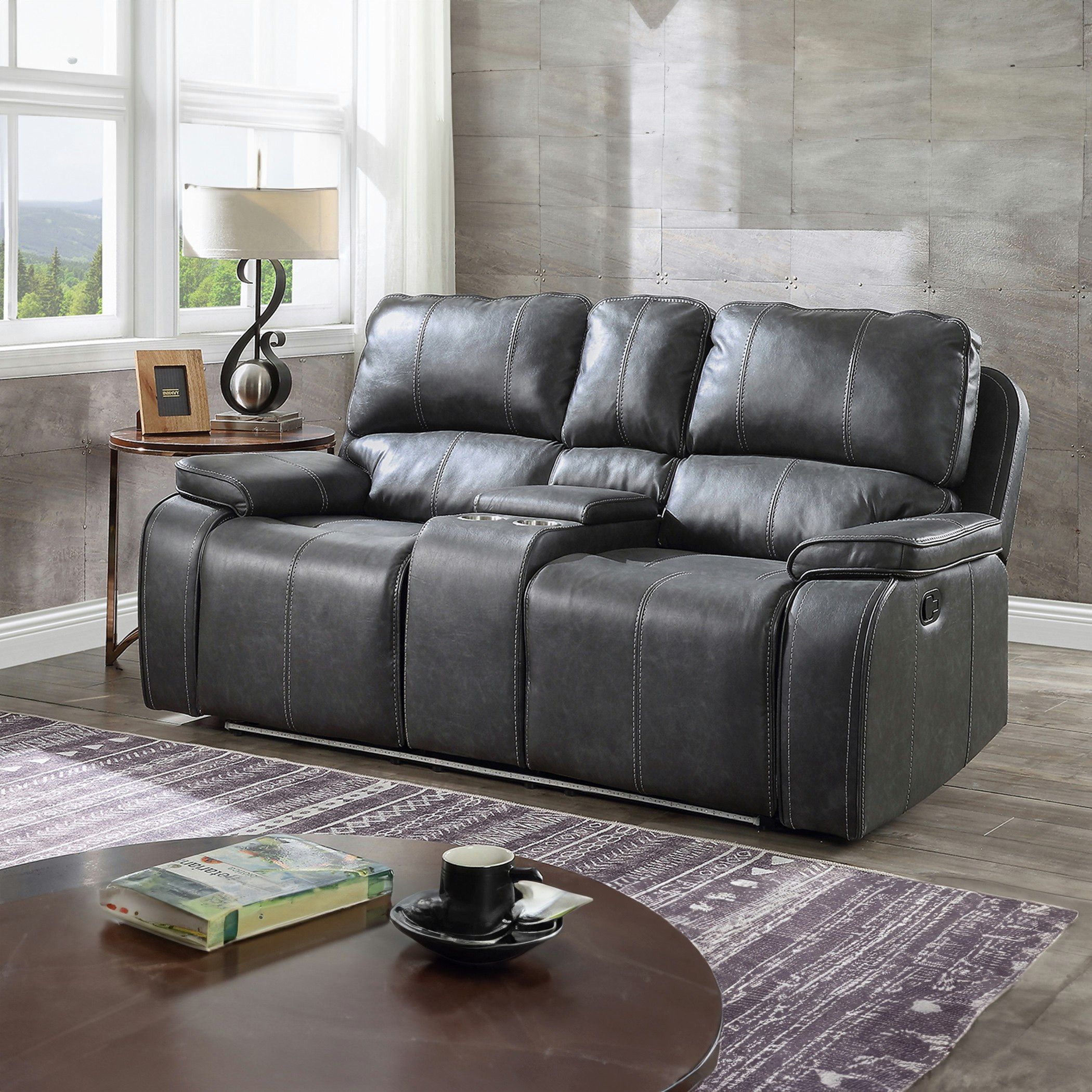 Two seater recliner discount with cup holder