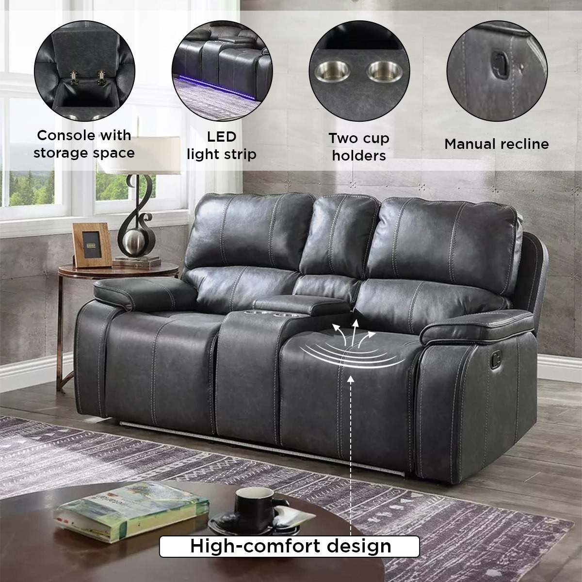 Glorian 2-Seater Leather-Look Fabric Recliner with LED and Cup Holder-hbxlivingroom-sofasandarmchairs-sofas-image-5