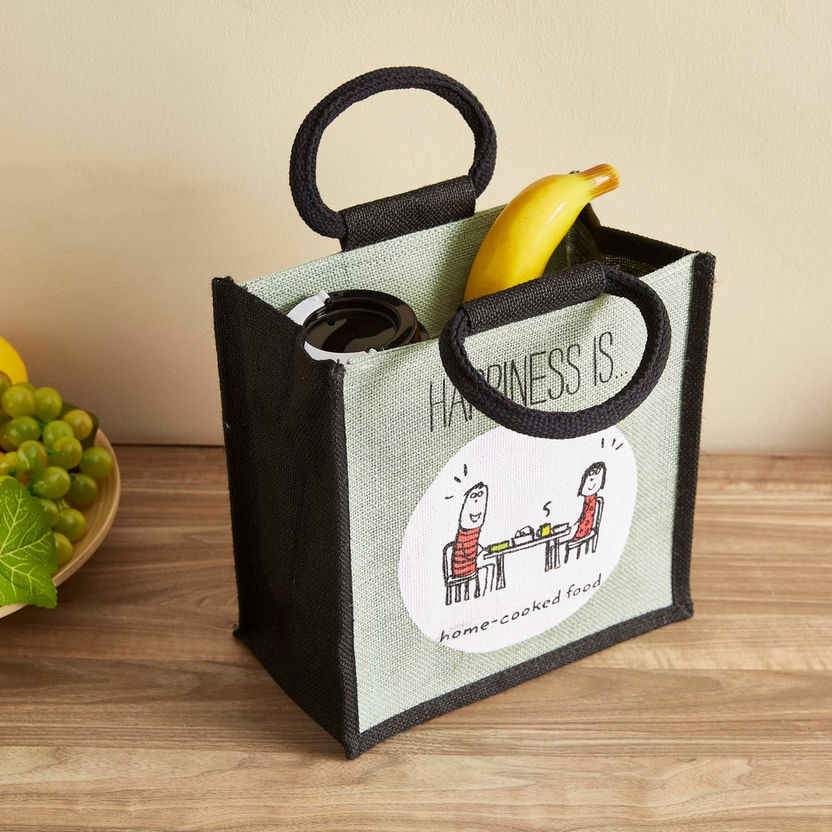 Happiness Multiutilty Jute Lunch Bag - 25x15x36 cm-Lunch Boxes-image-0