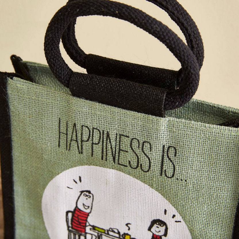 Happiness Multiutilty Jute Lunch Bag - 25x15x36 cm-Lunch Boxes-image-3