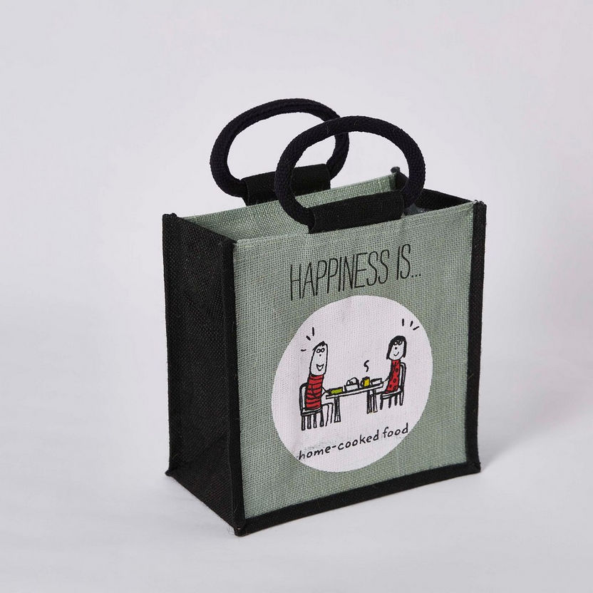 Happiness Multiutilty Jute Lunch Bag - 25x15x36 cm-Lunch Boxes-image-5