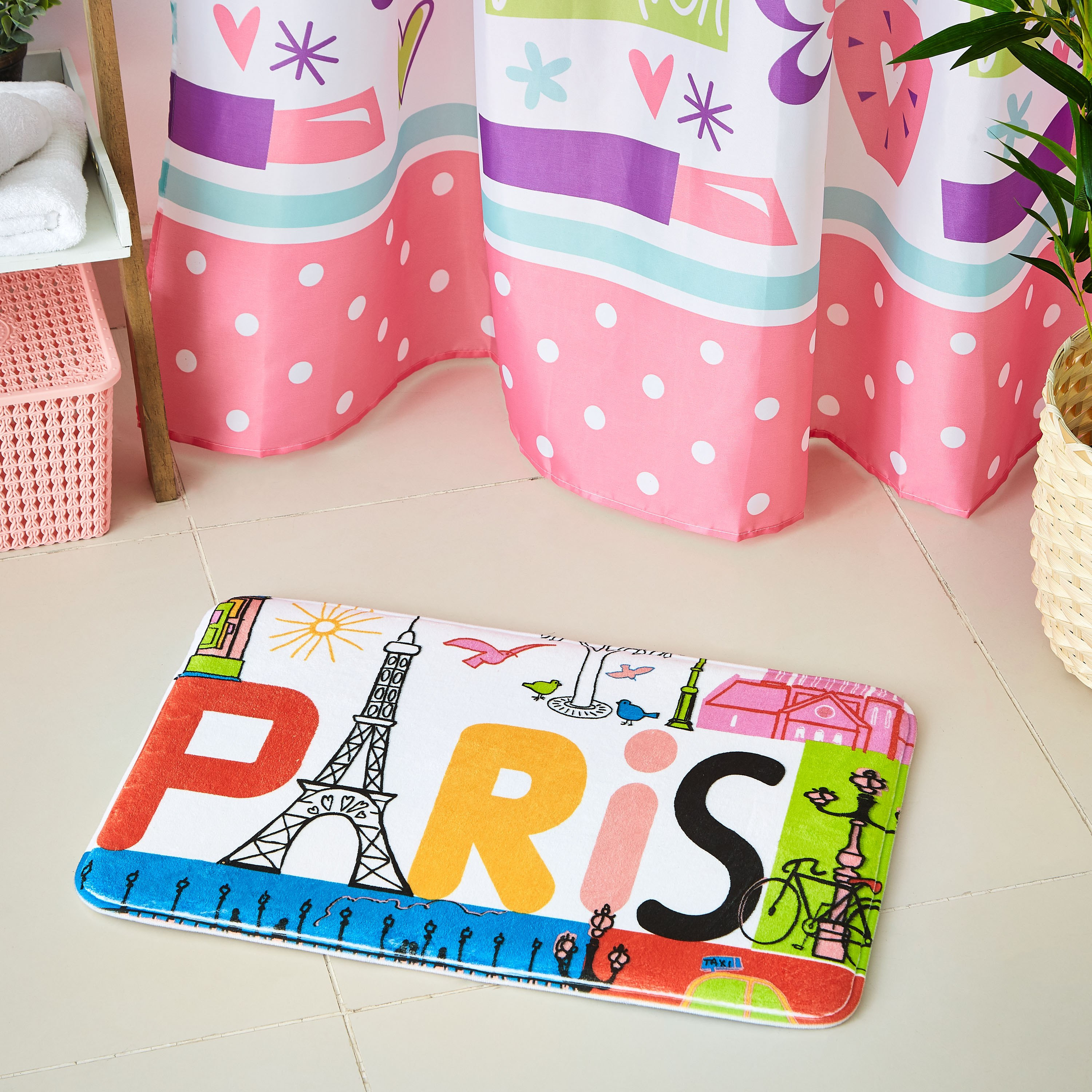 سجادة حمّام فلانيل من الإسفنج بطبعات باريس - 40x60 سم-hbxhomeware-kidsessentials-kidsbathmatsandtubmats-image-1
