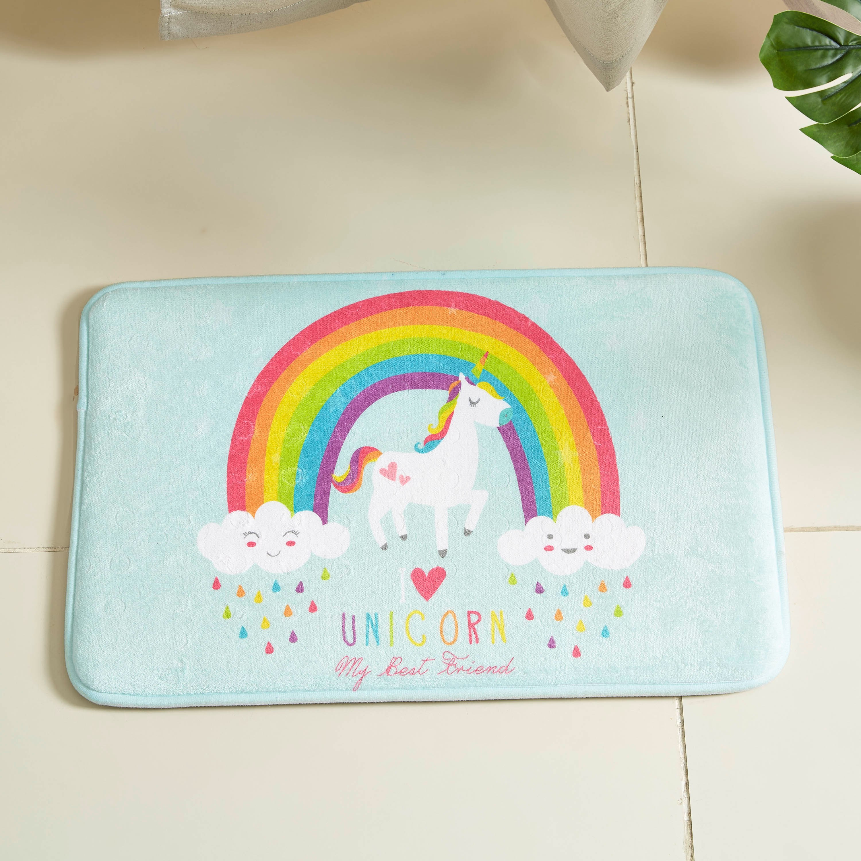 سجّادة حمّام إسفنج فلانيل بطبعات يونيكورن وقوس قزح - 40x60 سم-hbxhomeware-hbxkidsandyouth-image-1