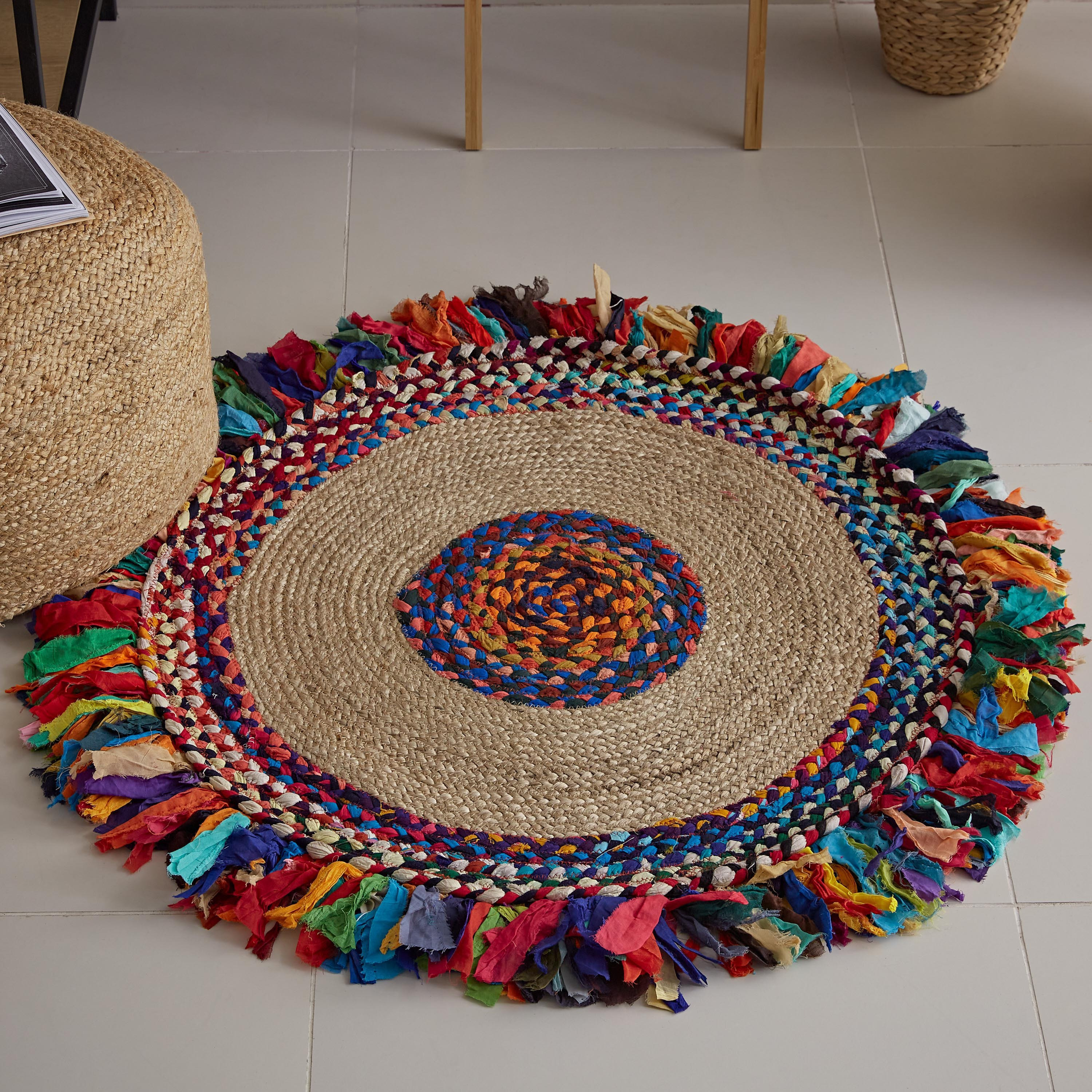 سجادة جوت شيندي مضفرة يدويًا من بوهو- 90 سم-hbxdecorandfurnishings-floorcoverings-rugs-image-1