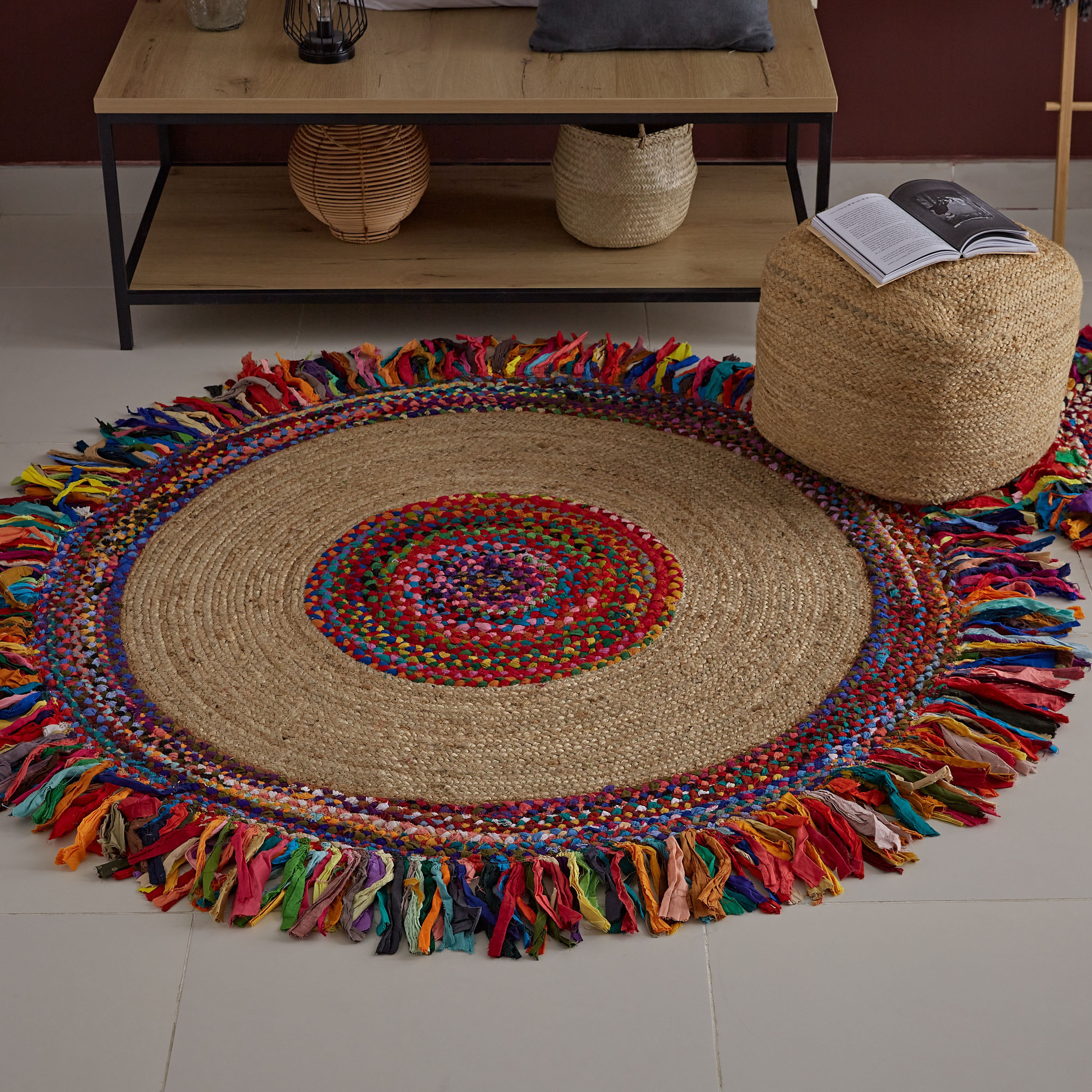 سجادة جوت شيندي مضفرة يدويًا من بوهو - 150 سم-hbxdecorandfurnishings-floorcoverings-rugs-image-1