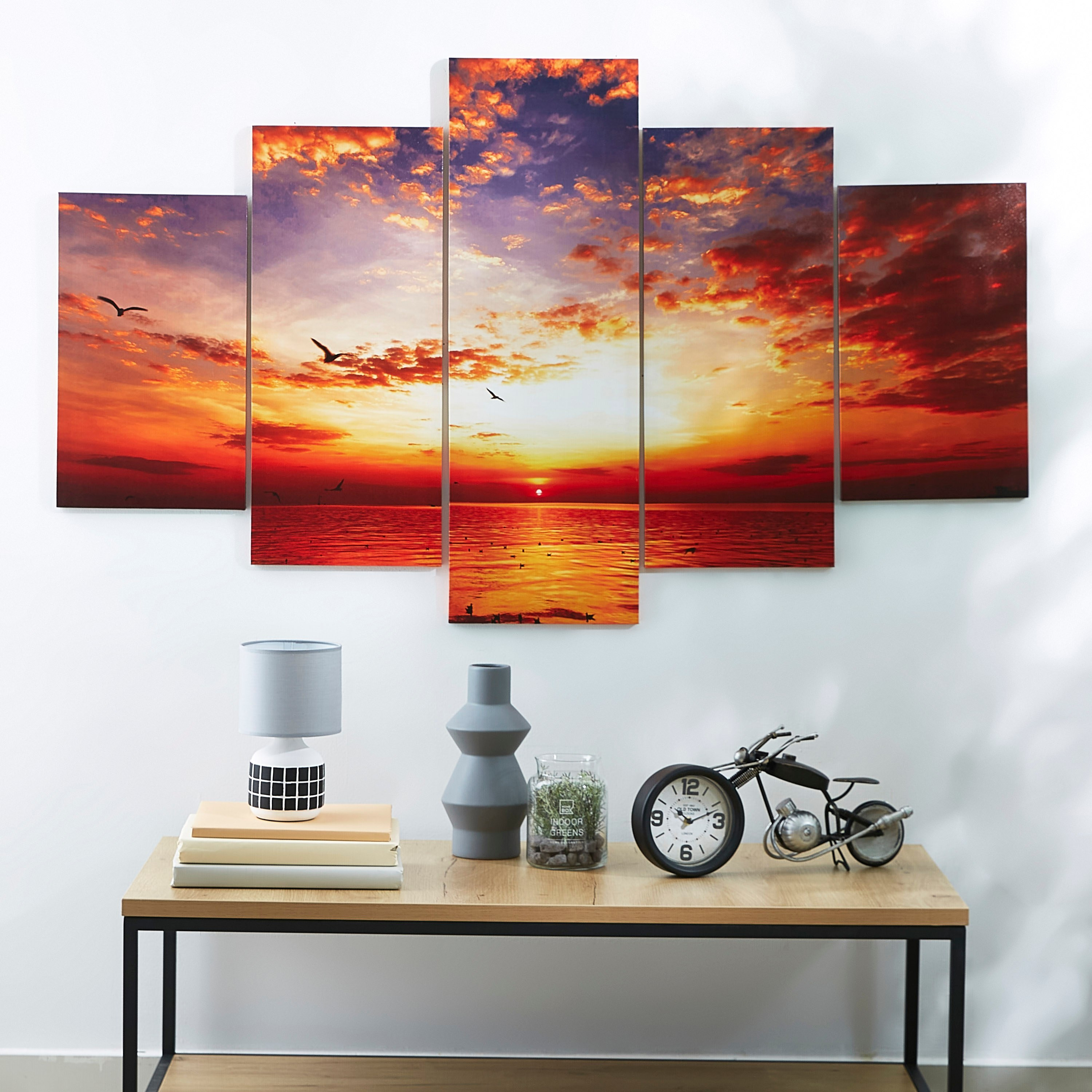 لوحة كانفاس مؤطرة بطبعات الغروب والطيور  5 قطع من مونيه-hbxdiningroom-walldecor-wallart-image-1