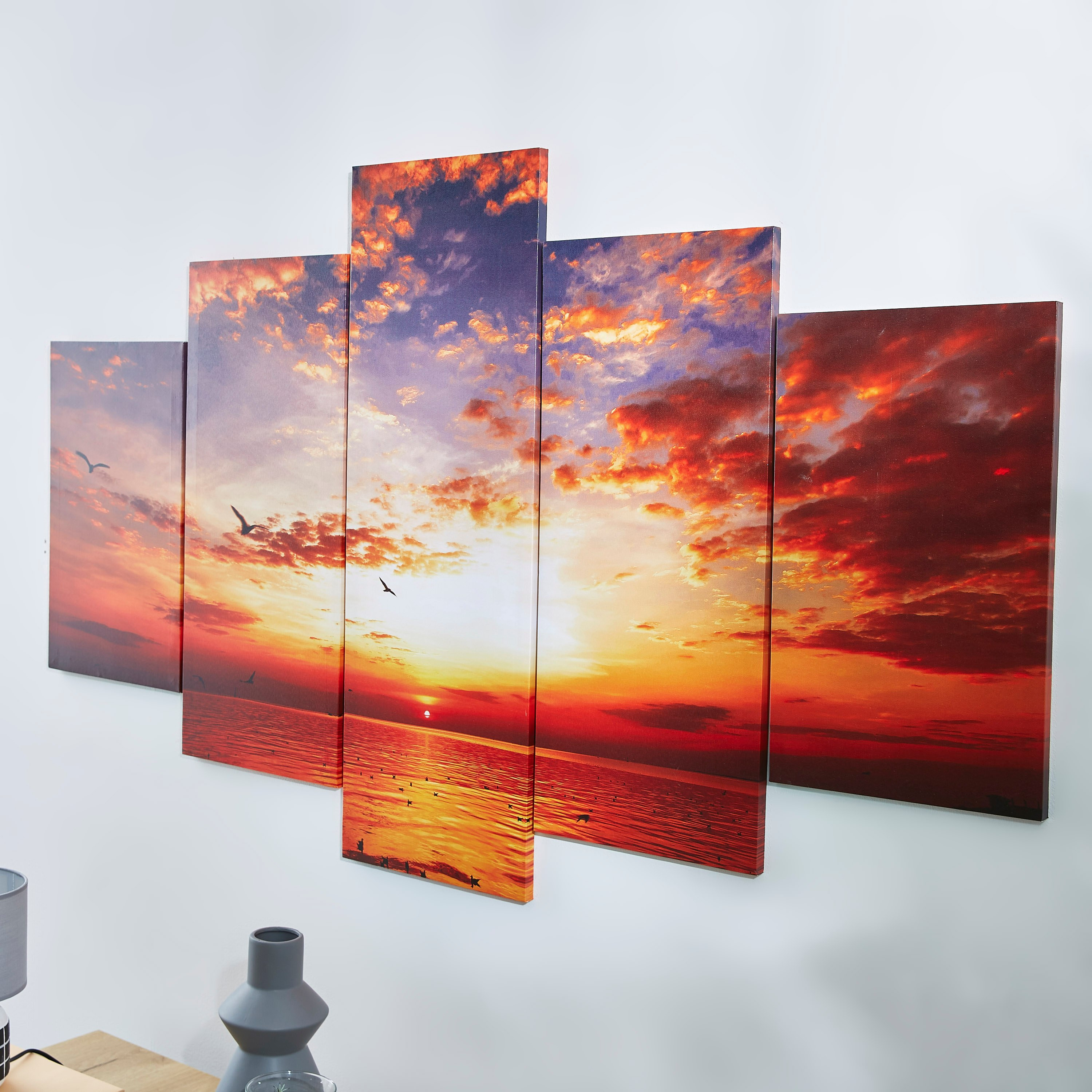 لوحة كانفاس مؤطرة بطبعات الغروب والطيور  5 قطع من مونيه-hbxdiningroom-walldecor-wallart-image-2