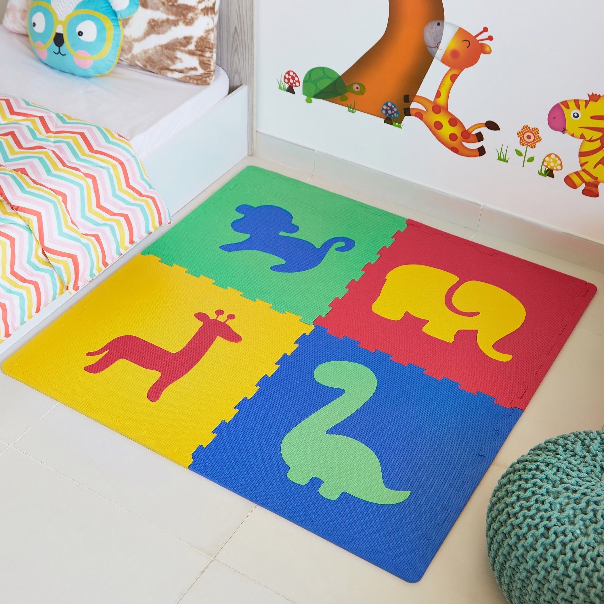 طقم بساط أرضيات أحجية على شكل حيوانات 4 قطع من جوي - 60x60 سم-hbxhomeware-hbxkidsandyouth-image-1