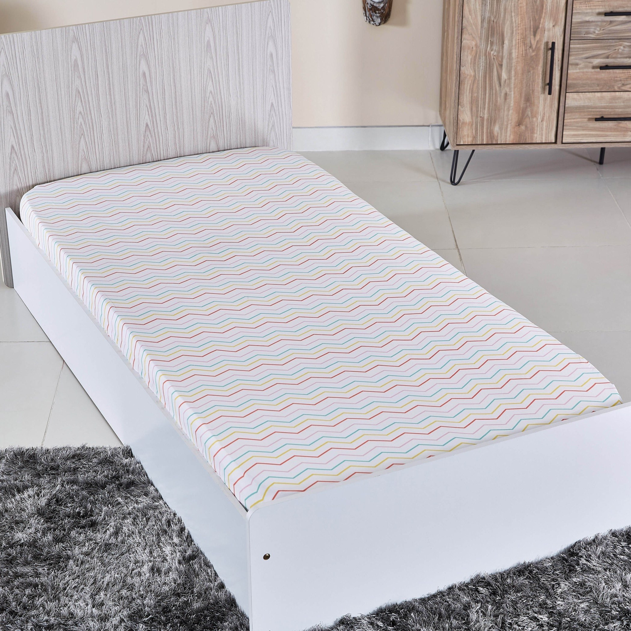 شرشف مطّاطي فردي بطبعات من شيفرون - 90x200 سم-hbxhomeware-bedding-fittedsheets-image-1