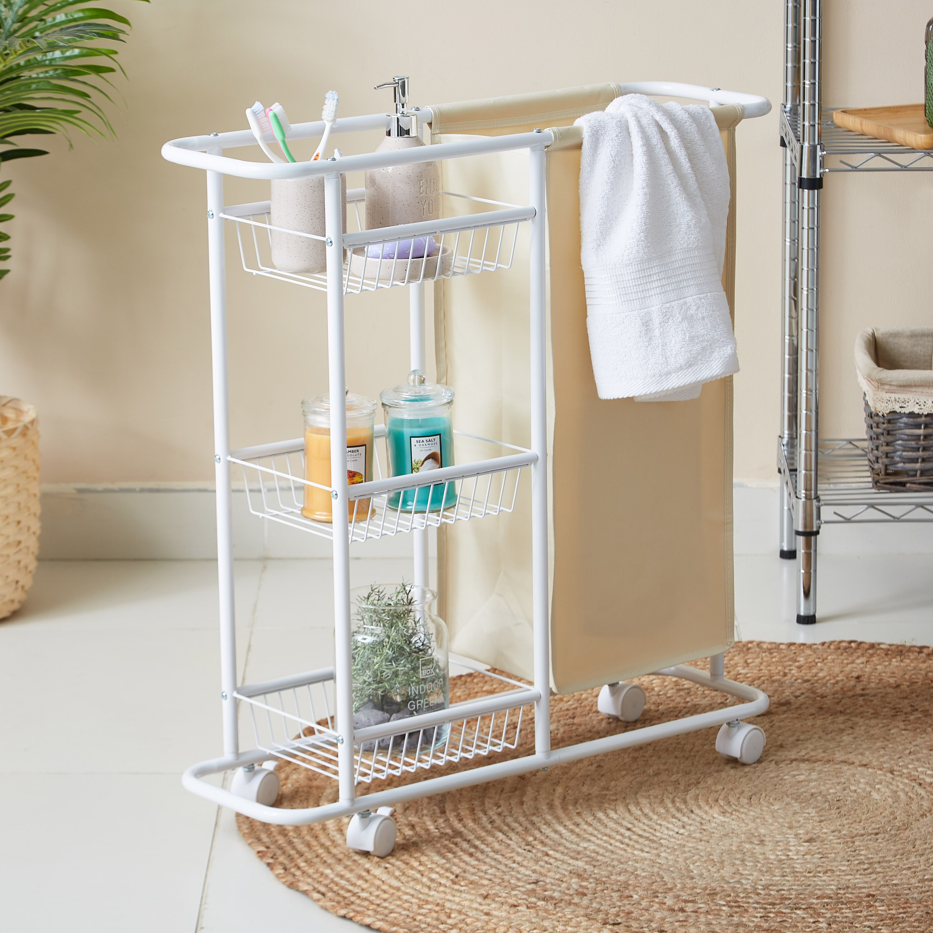 رف معدني من 3 طبقات مع شنطة غسيل من إيبيس - 69 × 22 × 75 سم-hbxbathroom-bathroomstorage-laundryhampers-image-1