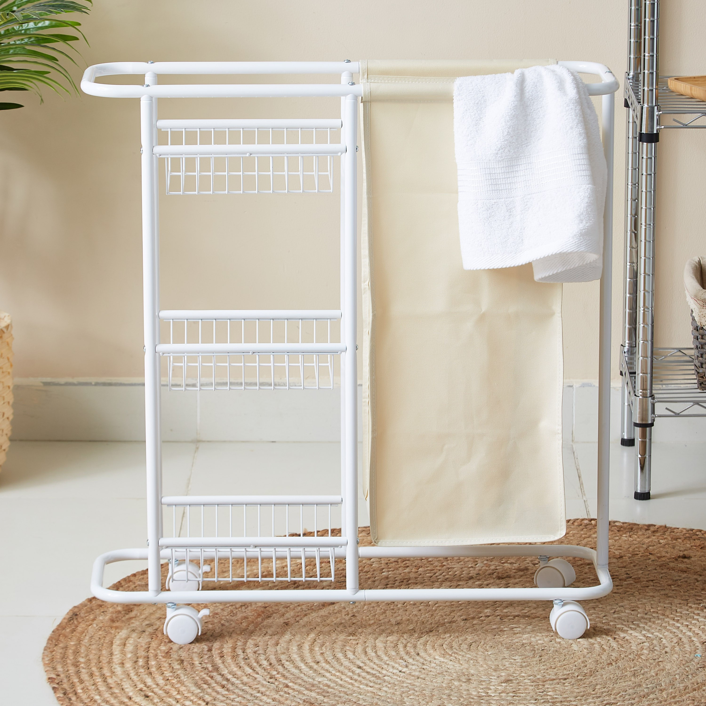 رف معدني من 3 طبقات مع شنطة غسيل من إيبيس - 69 × 22 × 75 سم-hbxbathroom-bathroomstorage-laundryhampers-image-2