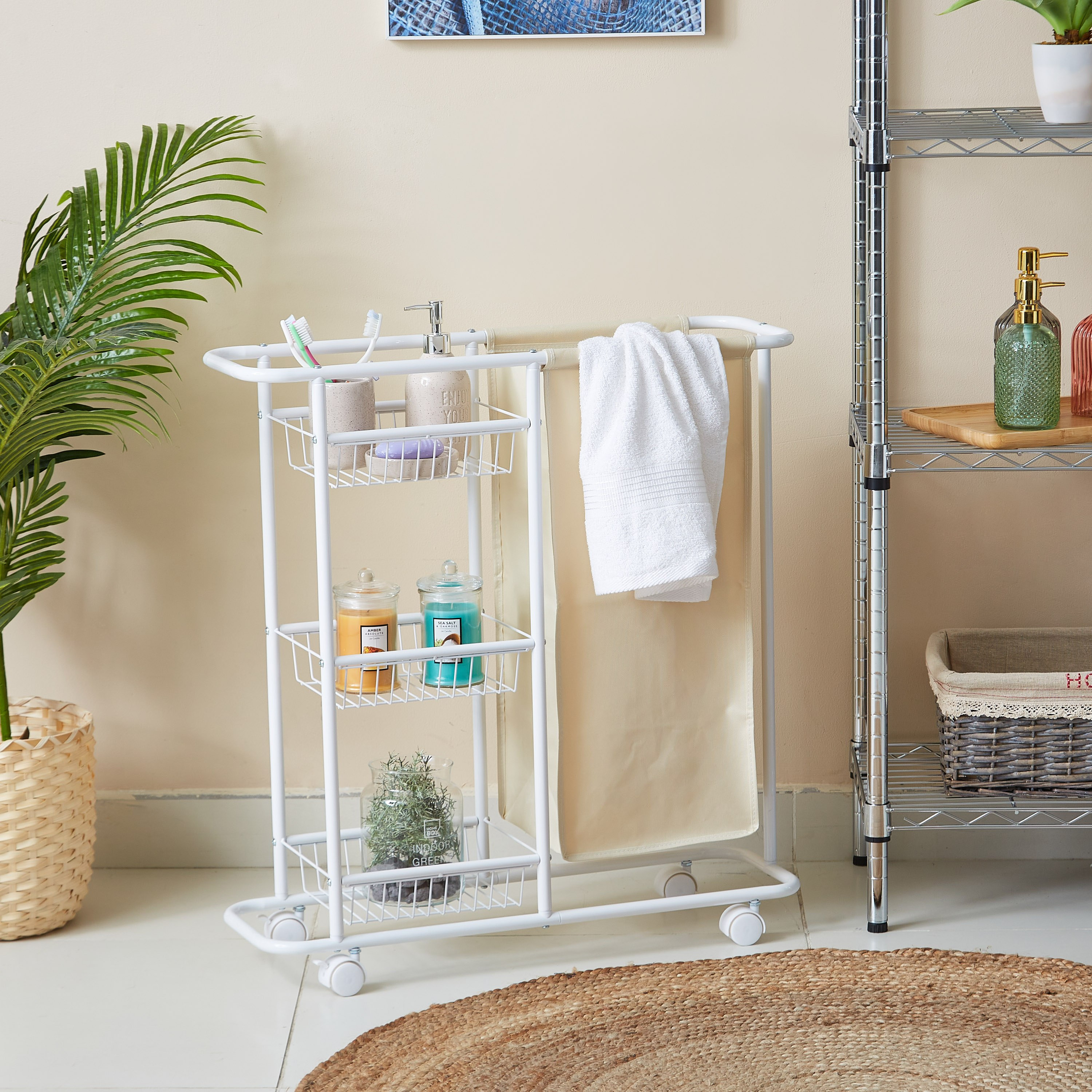 رف معدني من 3 طبقات مع شنطة غسيل من إيبيس - 69 × 22 × 75 سم-hbxbathroom-bathroomstorage-laundryhampers-image-5