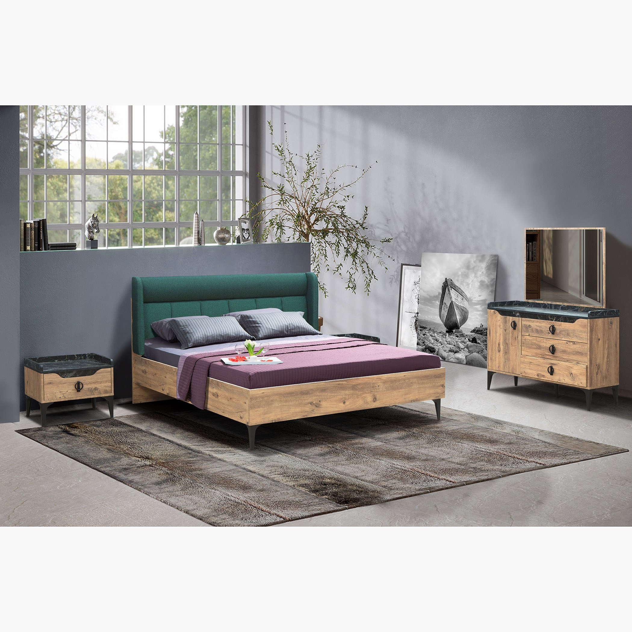 طقم غرفة نوم كينج 5 قطع من لسبون- 180x200 سم-hbxbedroom-bedsandbedsets-bedroomsets-king-image-1
