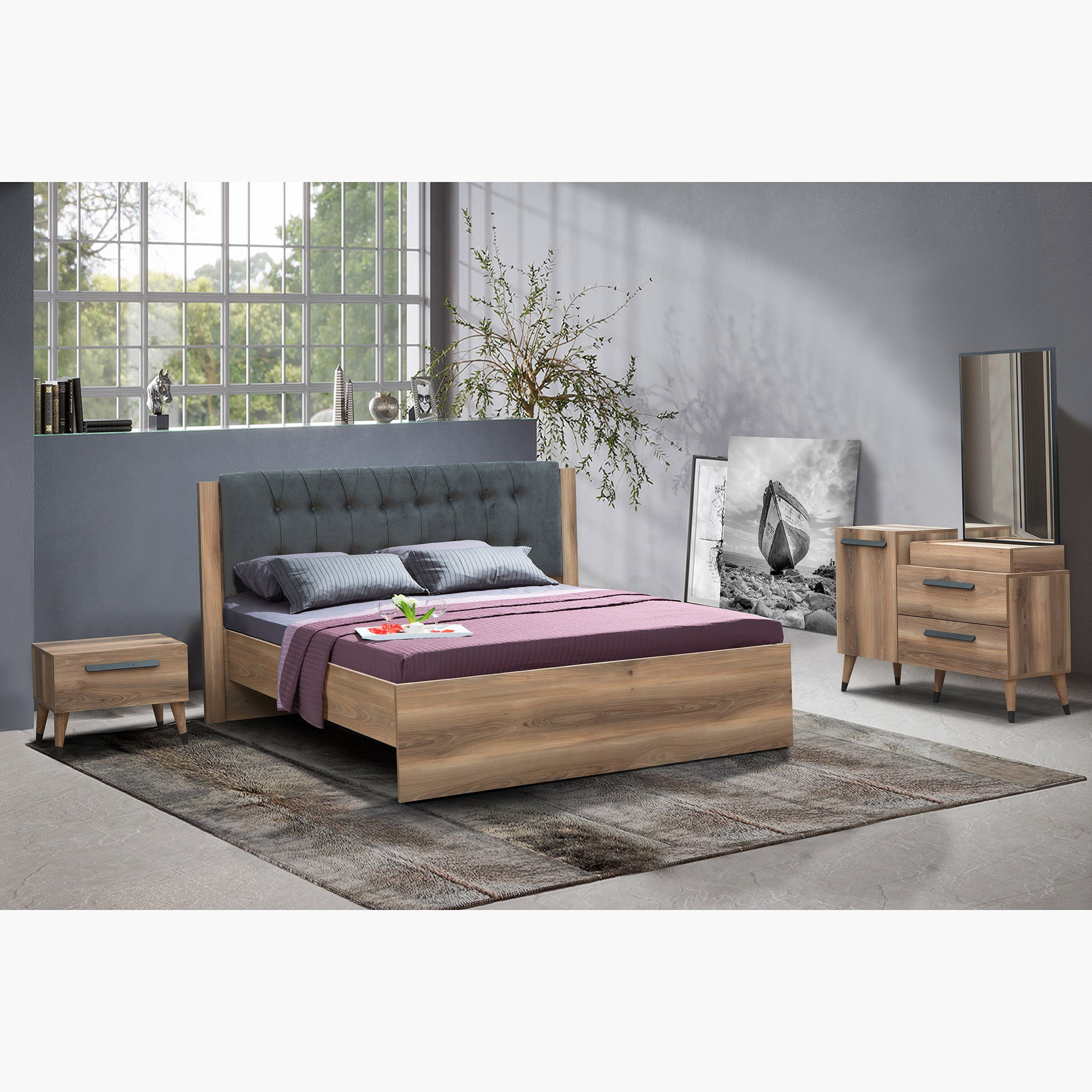 طقم غرفة نوم كينج 5 قطع من نيفادا- 180x200 سم-hbxbedroom-bedsandbedsets-bedroomsets-king-image-1