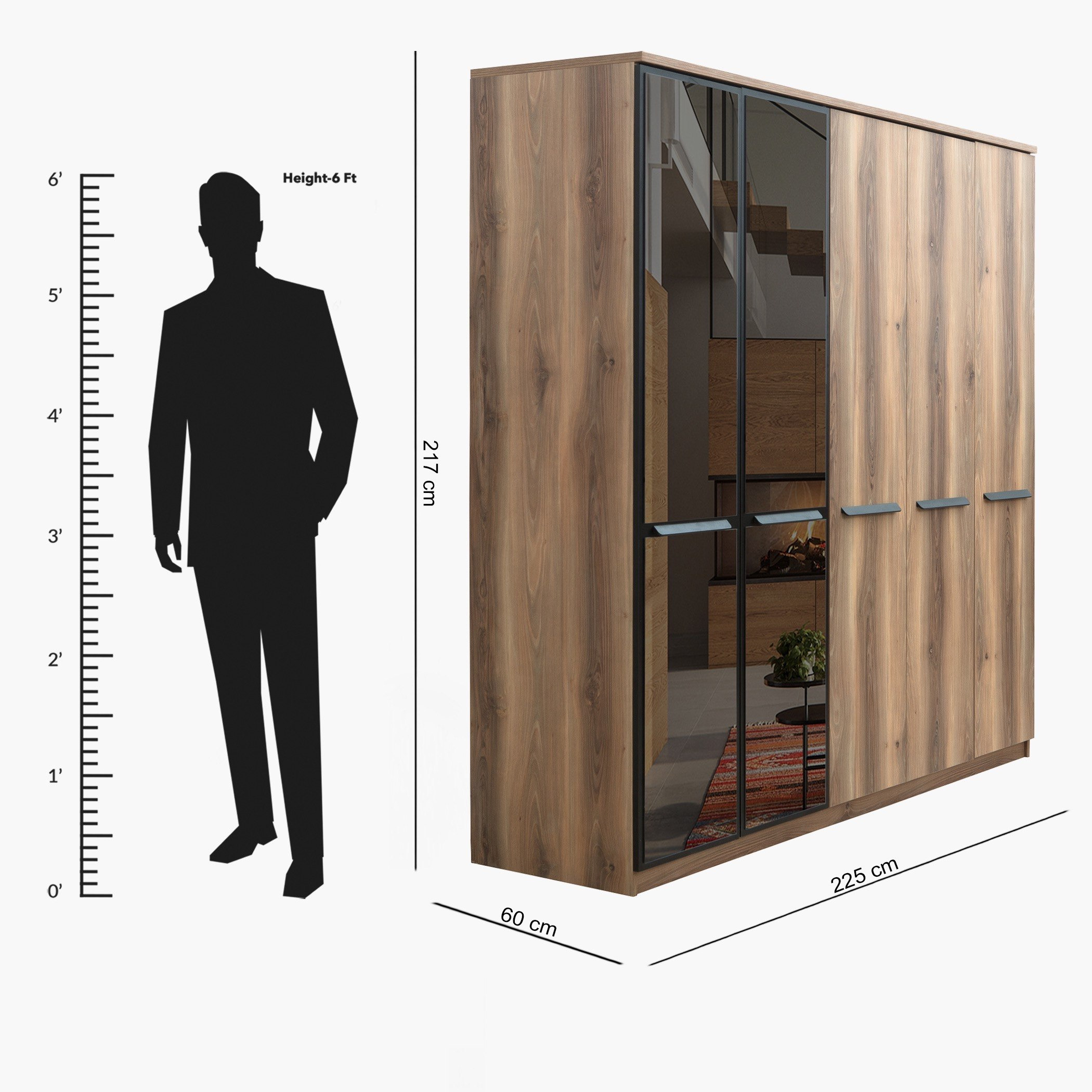 Nevada 5-Door Wardrobe with 2 Glass Doors-hbxfurniture-wardrobes-image-7