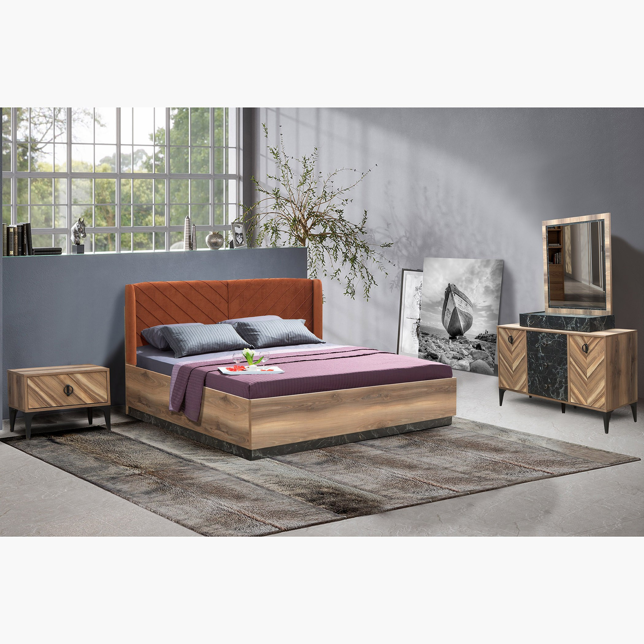 طقم غرفة نوم كينج 5 قطع من فيرونا- 180x200 سم-hbxbedroom-bedsandbedsets-bedroomsets-king-image-1