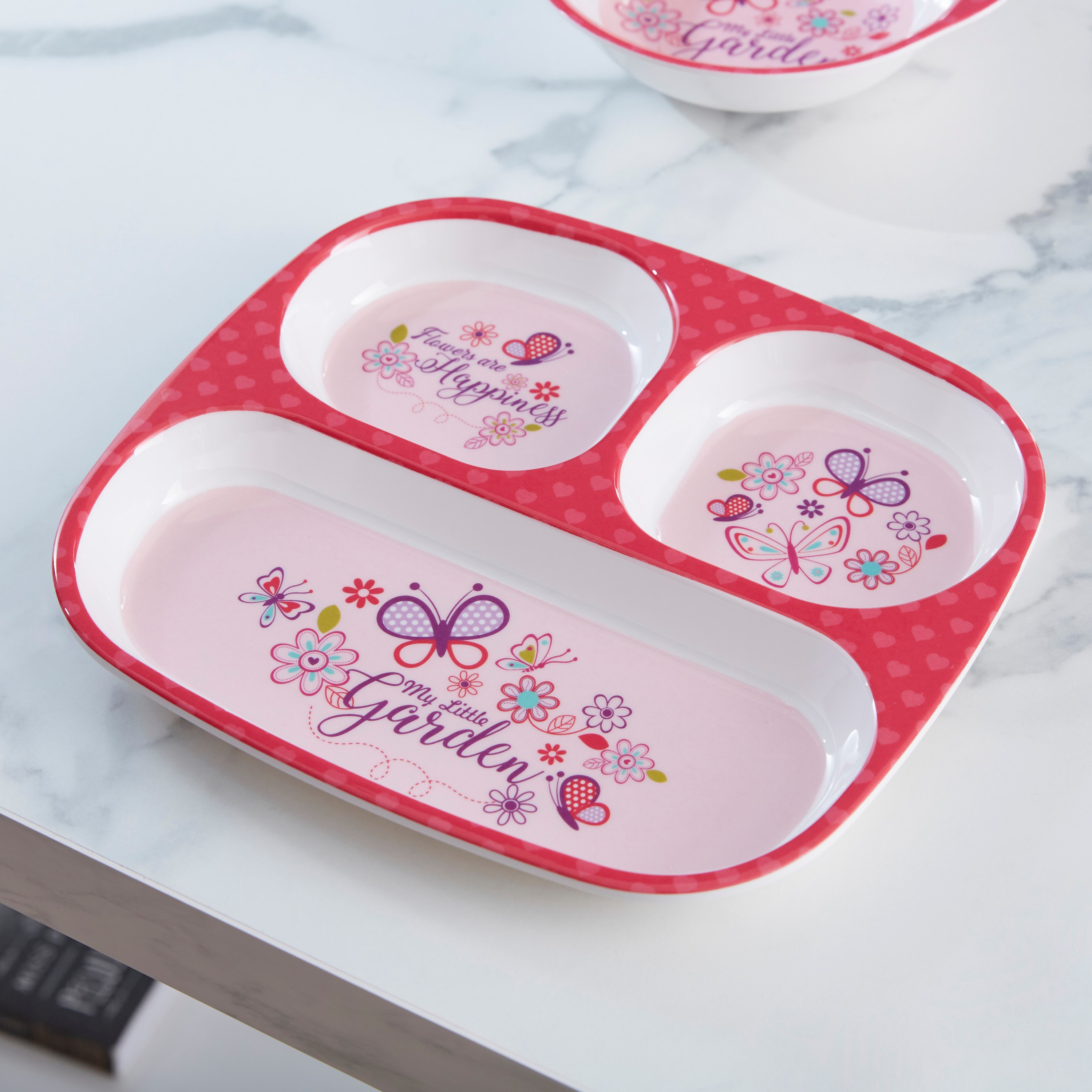 صحن مستطيلي بثلاثة أقسام وتصميم فراشة - 24x21 سم-hbxhomeware-hbxkidsandyouth-image-1