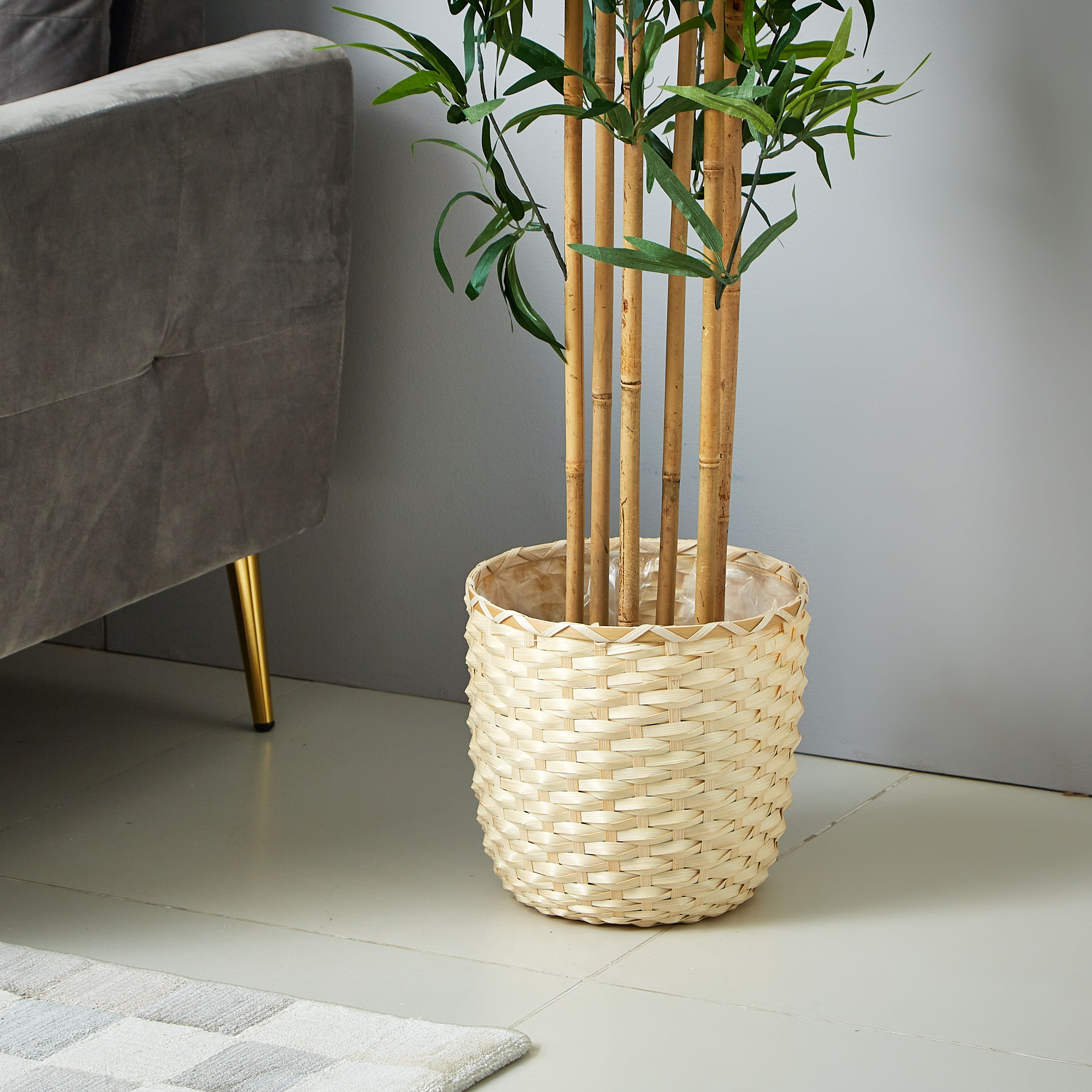 وعاء خيزران بتفاصيل منسوجة وبطانة مقاومة للماء من ناتورا - 26x27 سم-hbxdecorandfurnishings-homeaccessories-artificialflowersandplants-image-1