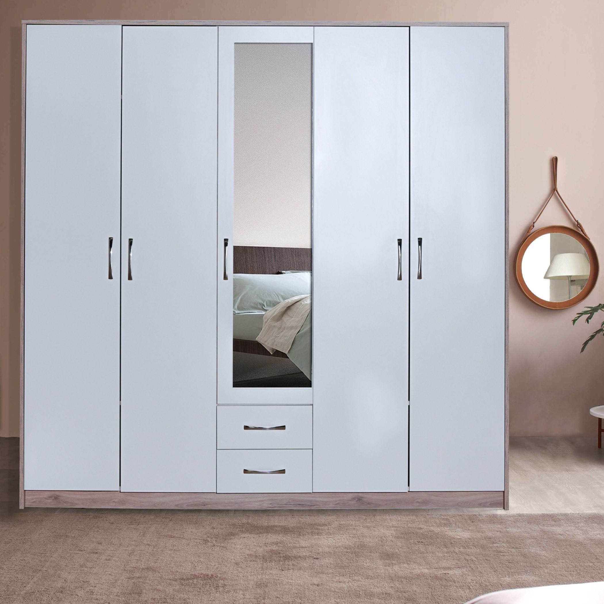خزانة ملابس بـ 5 أبواب ودرجين ومرآة من كونكورد-hbxfurniture-wardrobes-image-1